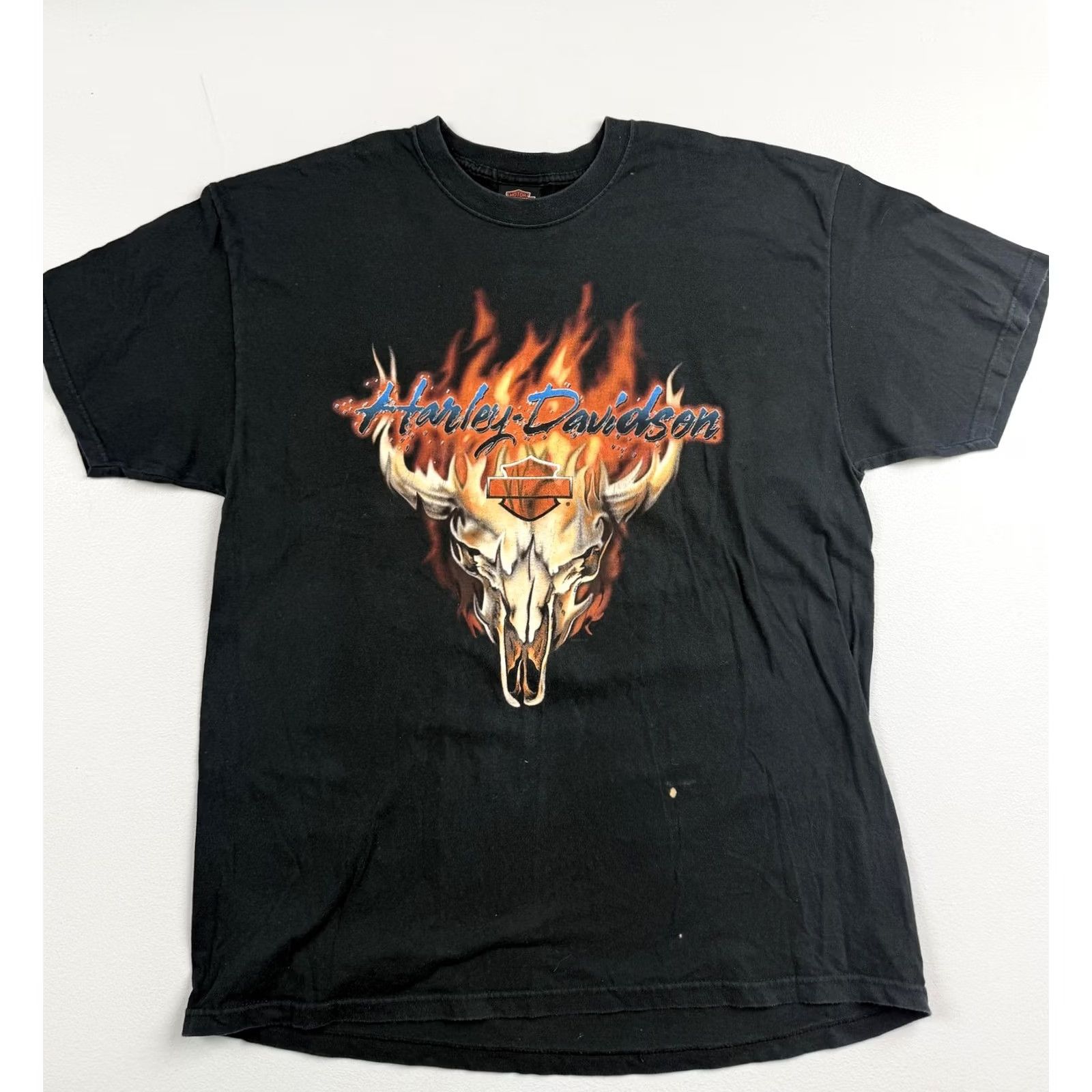 Harley Davidson Vintage Harley-Davidson Shirt Mens XL Flaming Skull Graphic Tee Asheville NC USA Size US XL / EU 56 / 4 - 2 Thumbnail