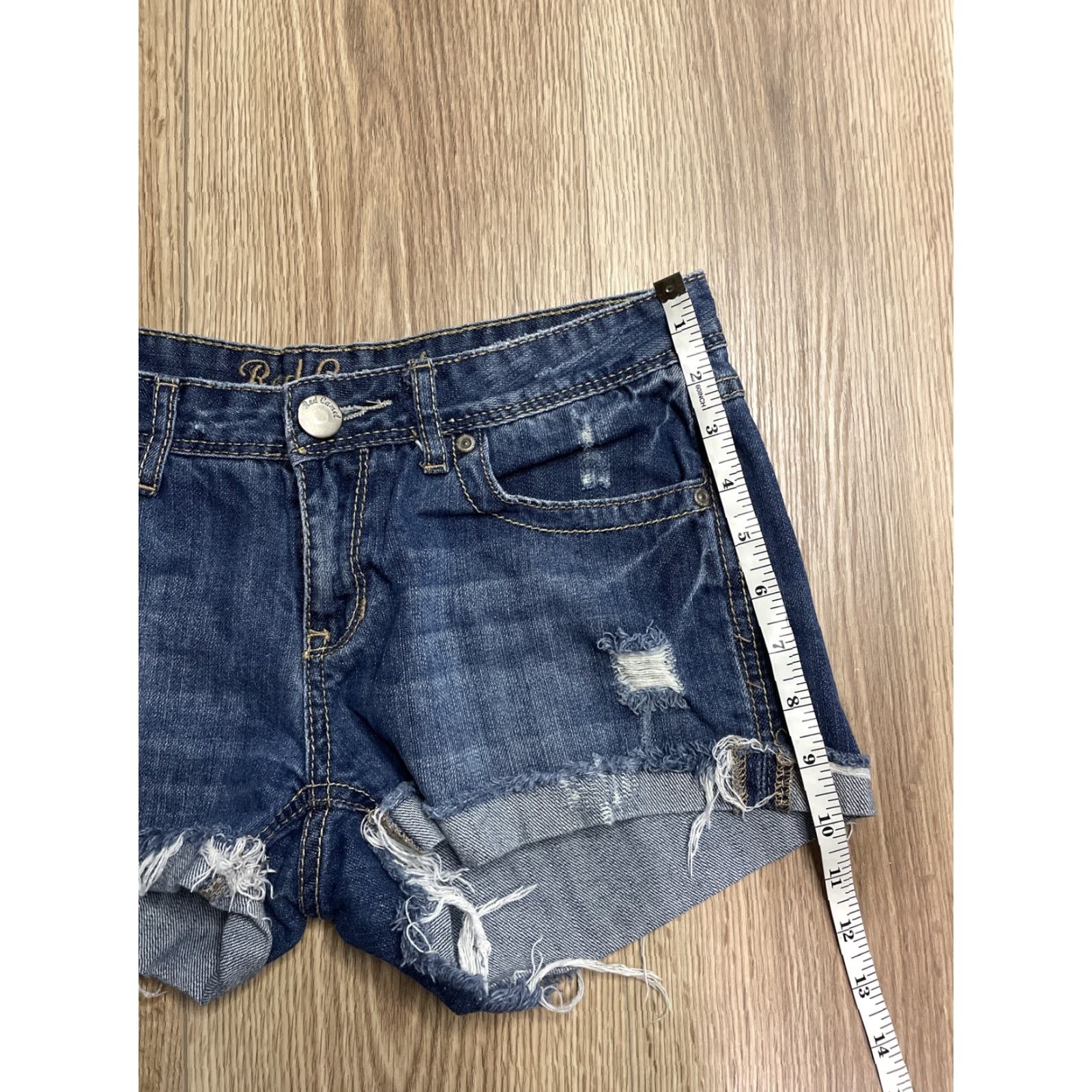 Camel Red Camel Jean Shorts, Juniors Size 7, Dark Wash, Destressed, Denim, Blue, Casual, Womens Size 28" / US 6 / IT 42 - 5 Thumbnail