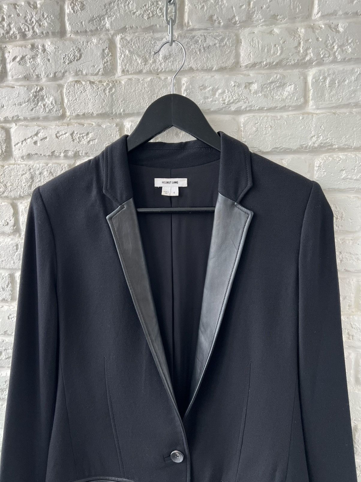 Helmut Lang Helmut Lang Noa Leather-Trim Black Wool Blazer Jacket Size S / US 4 / IT 40 - 4 Thumbnail