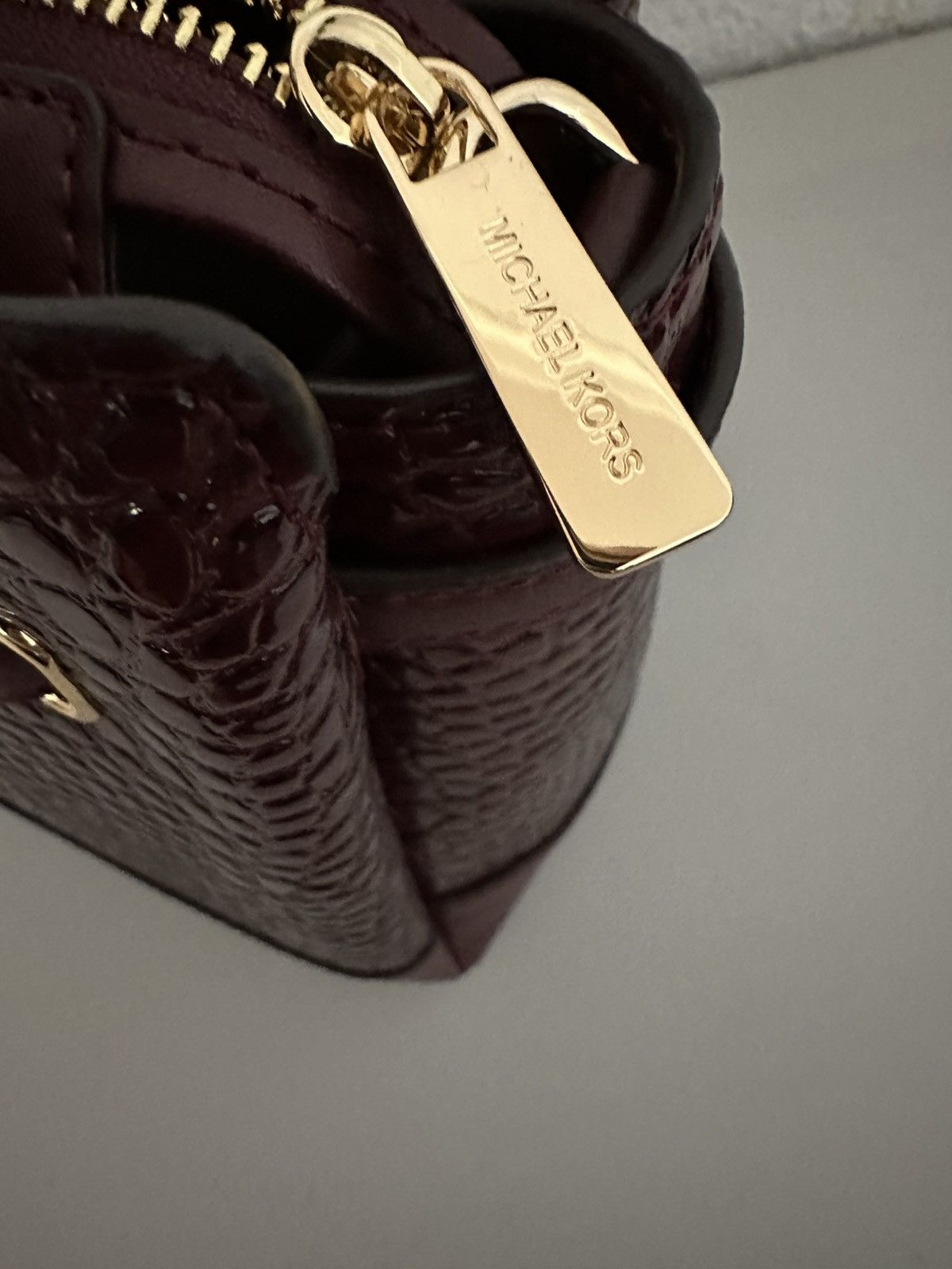 Michael Kors Reed Large Croc-Embossed Leather Belted Satchel Oxblood Size ONE SIZE - 15 Thumbnail