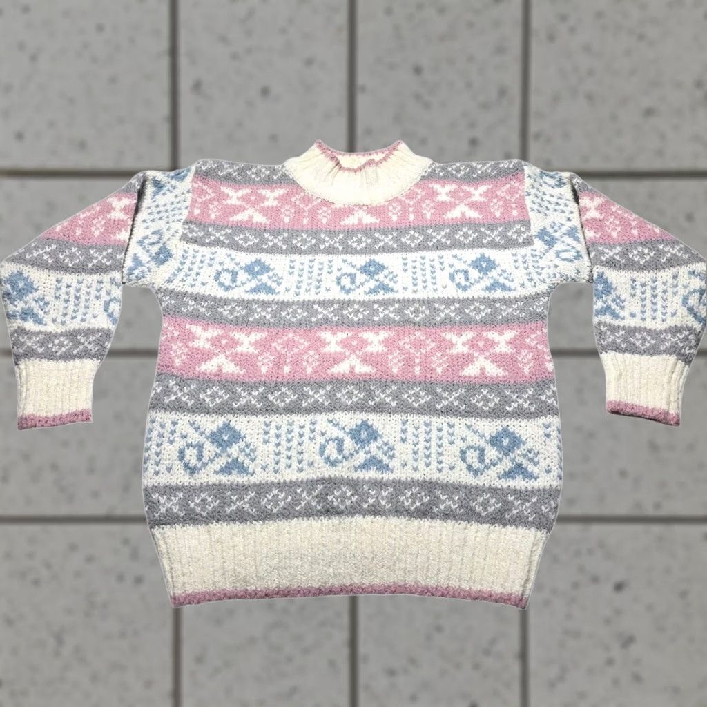 Vintage VINTAGE Knitted Mock Sweater Women's Medium 80s Geometric Acrylic Pullover Size M / US 6-8 / IT 42-44 - 1 Thumbnail