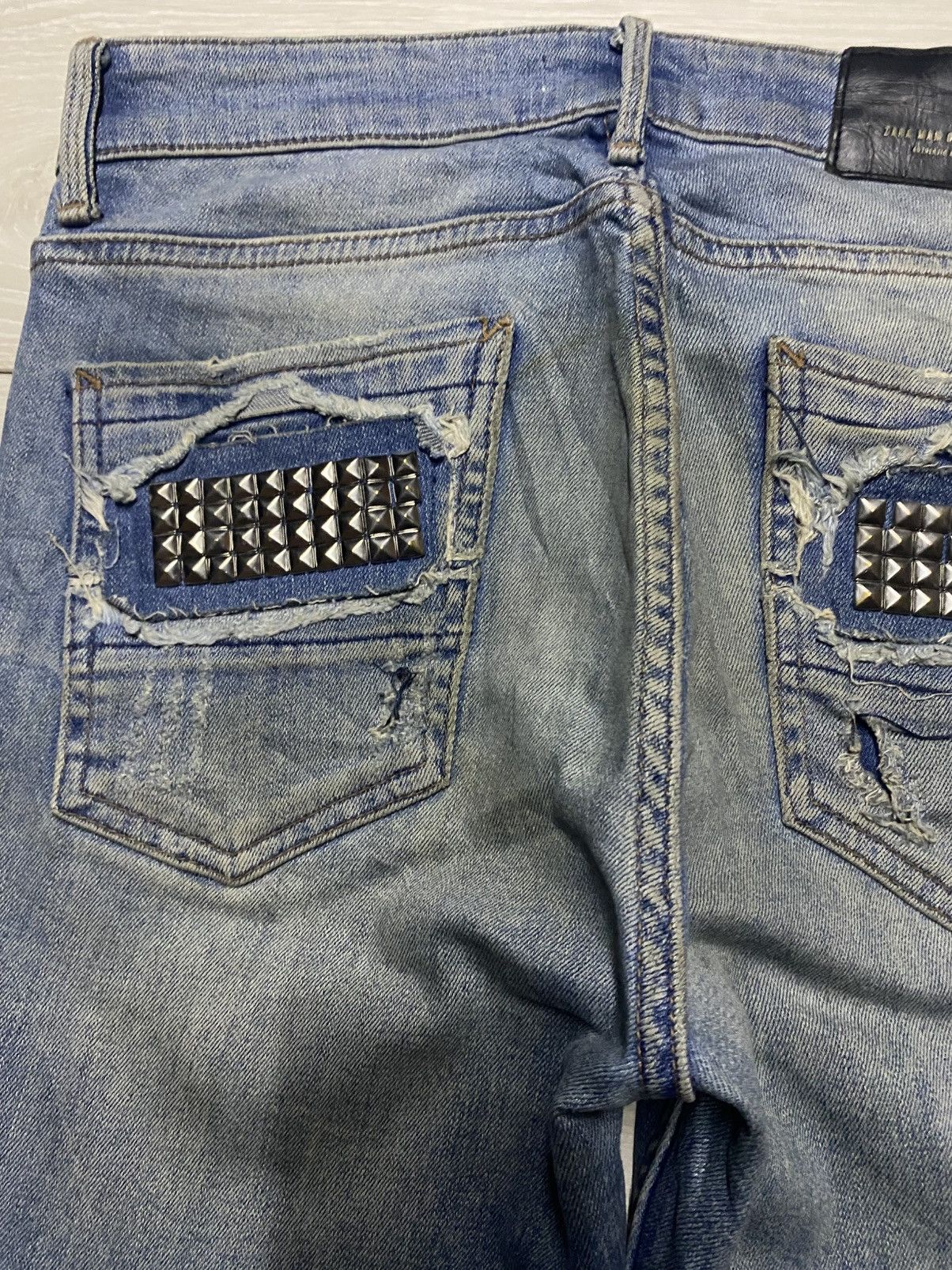 Rhude × Zara Vintage Zara Denim Distressed Studed Skinny Jeans Size US 30 / EU 46 - 5 Thumbnail