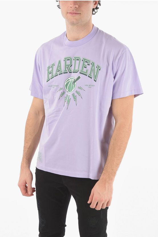 image of James Harden X Neil Barrett Crew Neck Printed Logo T-Shirt in Violet, Men's (Size XL)