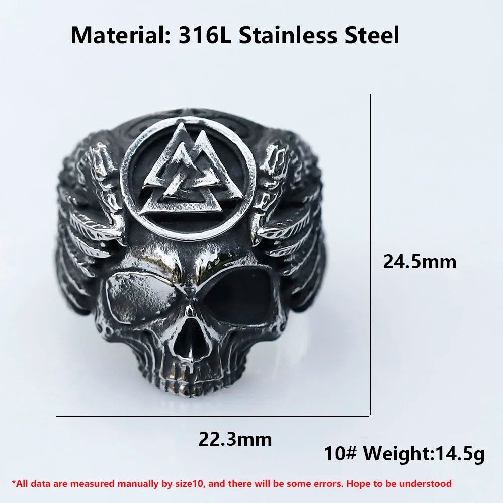 Jewelry skull and Valknut Ring Streetwear Jewelry Fashion Gift Size ONE SIZE - 5 Thumbnail