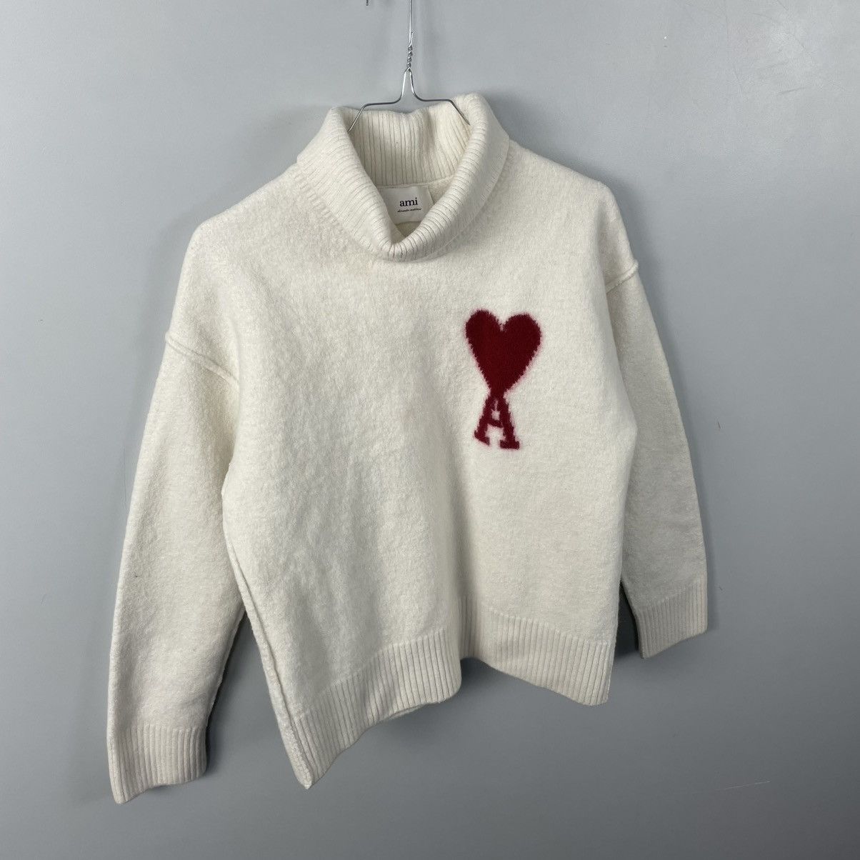 AMI AMI Alexandre Mattiussi Turtleneck Sweater White/Red sz M-L Size M / US 6-8 / IT 42-44 - 2 Thumbnail