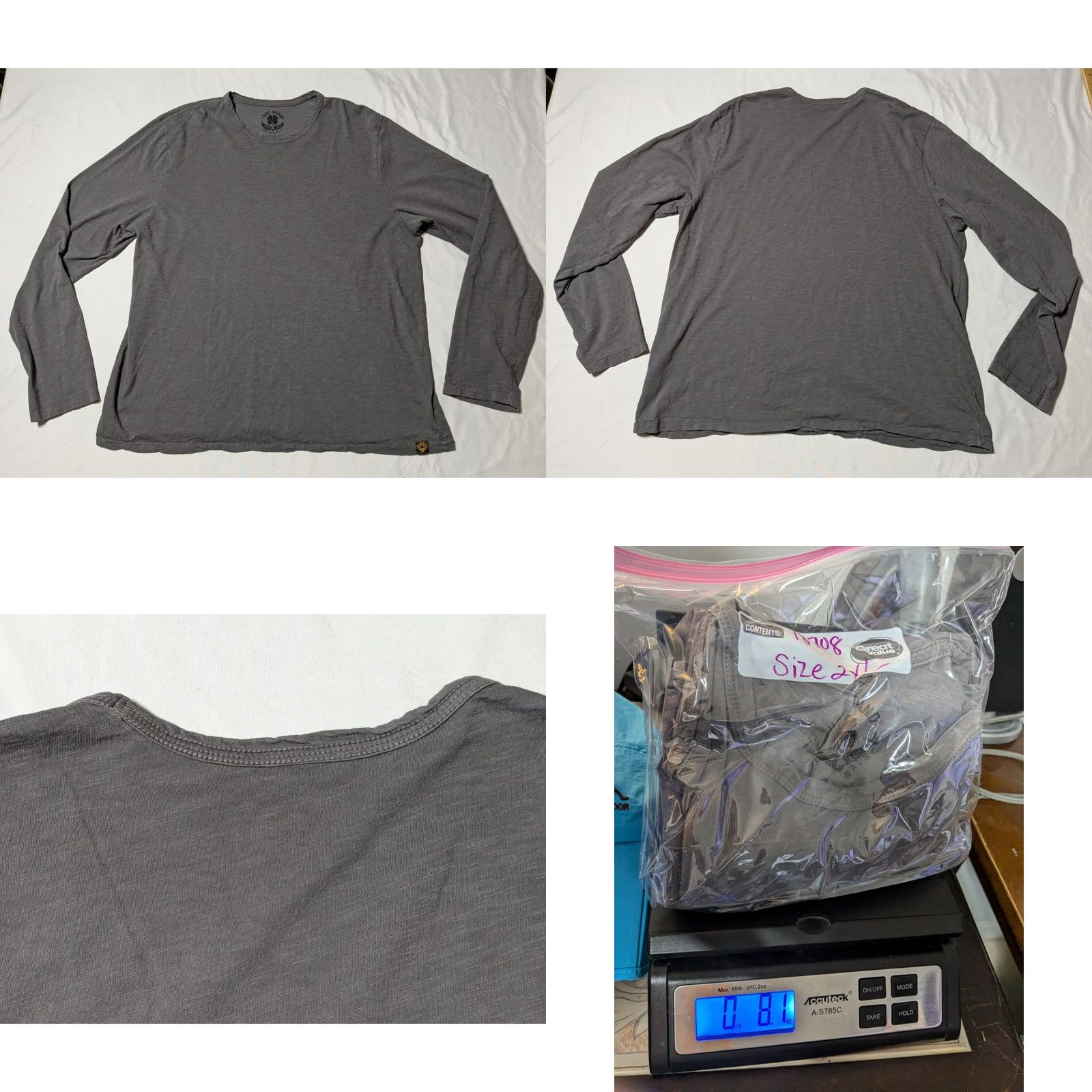 Lucky Brand LUCKY BRAND Men 2XL Gray Cotton Long Sleeve T-Shirt Size US XXL / EU 58 / 5 - 9 Thumbnail
