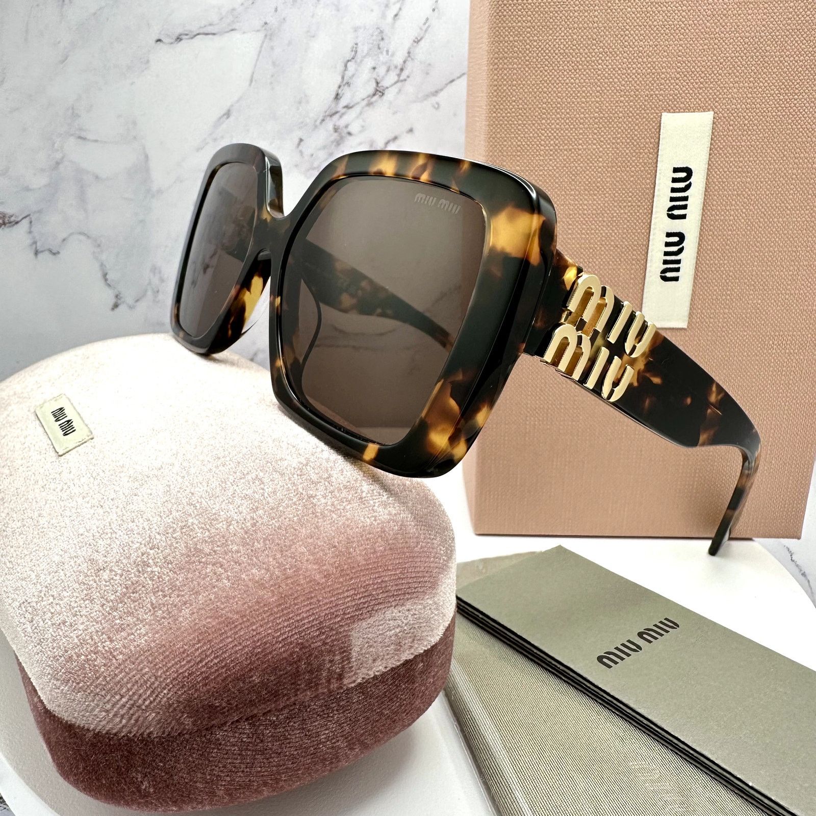 Miu Miu New MIU MIU Sunglasses Brown Square Gold Full Rim 56mm Size ONE SIZE - 9 Thumbnail