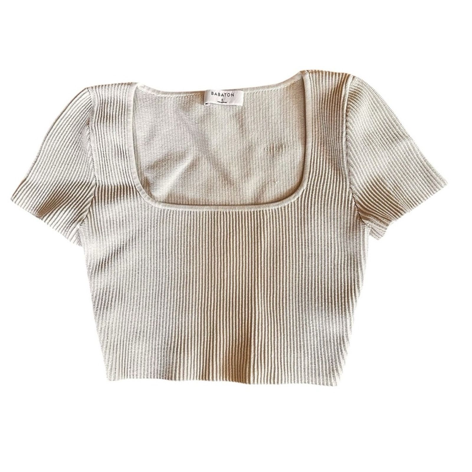 Aritzia Aritzia Babaton Sculpt Knit Crop Top – Cream/Tan – Size S Size S / US 4 / IT 40 - 2 Thumbnail