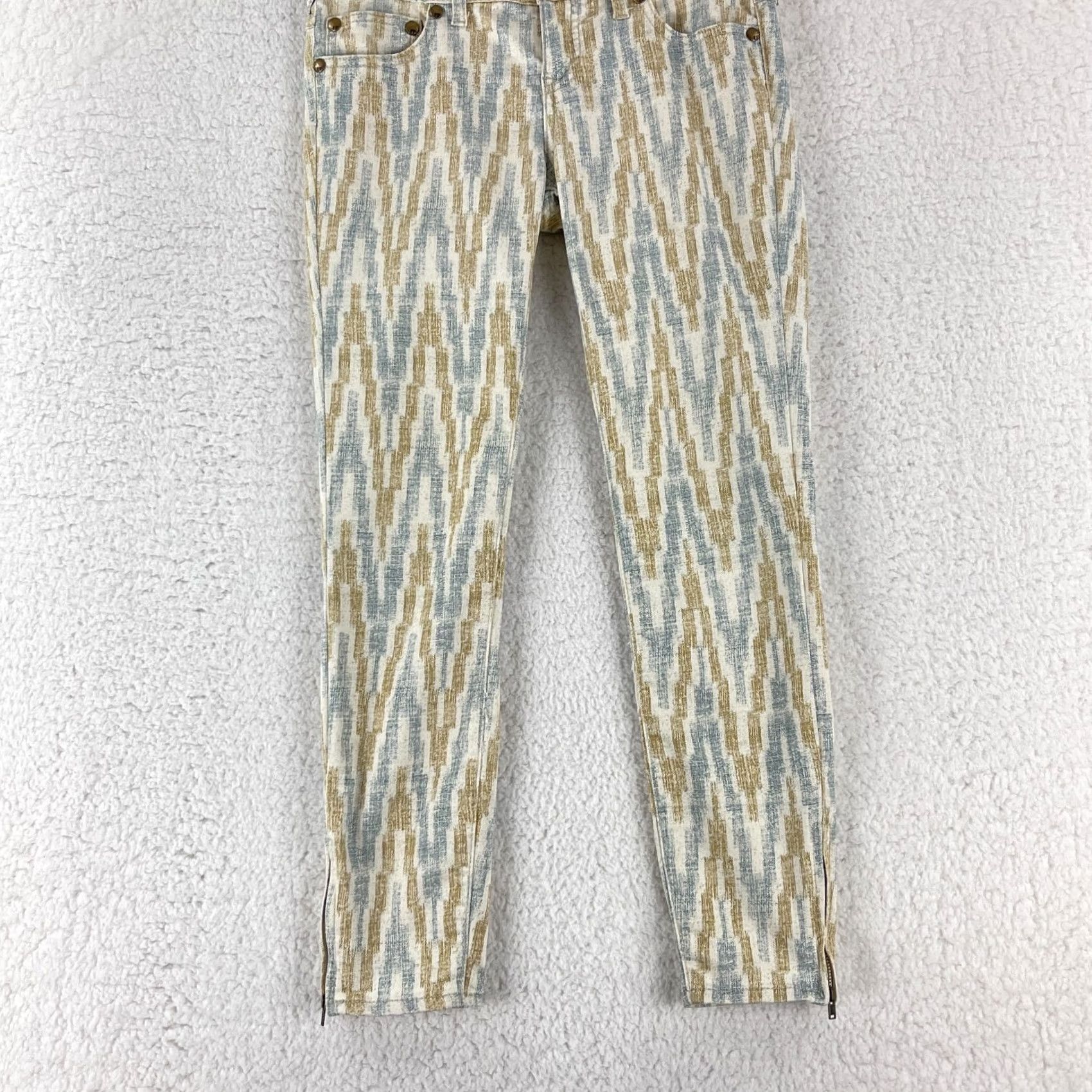 Free People Free People Ikat Print Skinny Jeans Womens 26 Ivory Bohemian Festival Denim Jeans Menus Size 26" / US 2 / IT 38 - 3 Thumbnail