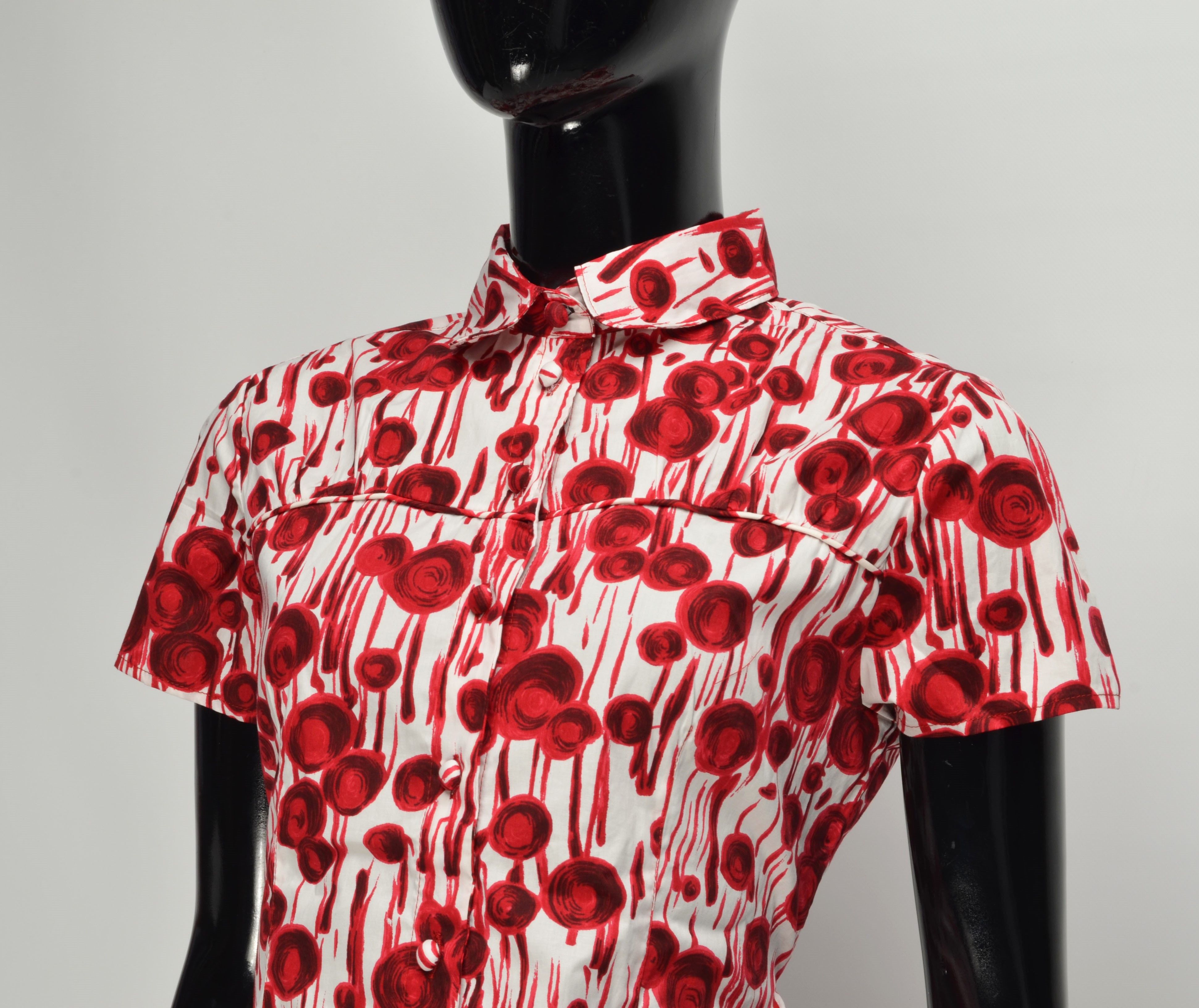 Miss Sixty × Vintage Miss Sixty Y2K Coquette Red Floral Print Short Sleeve Shirt Size L / US 10 / IT 46 - 2 Thumbnail