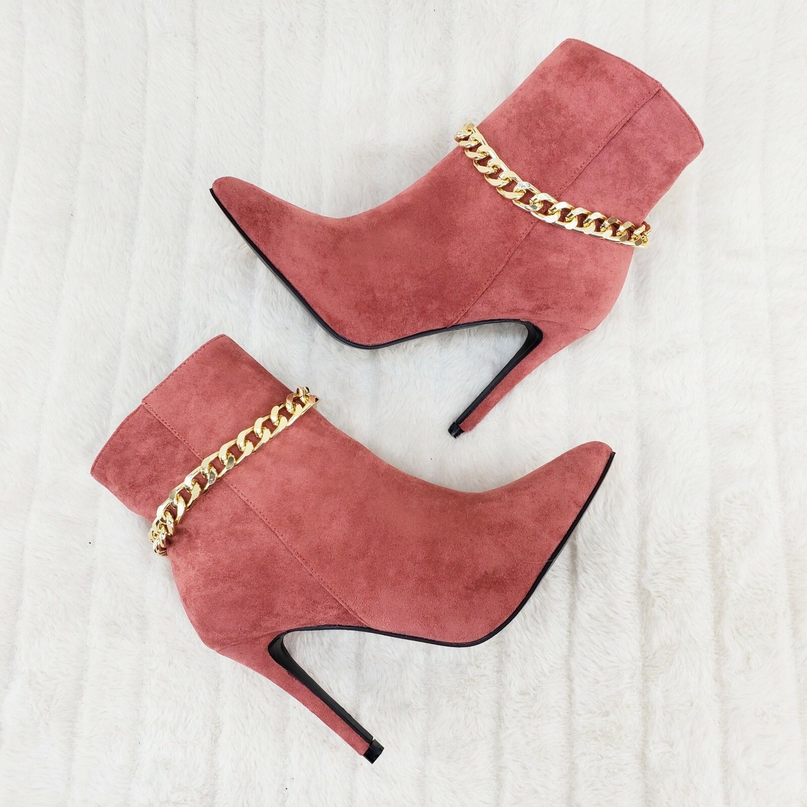 Other Crave Rose Pink FX Suede & Chain Sexy Pointy Toe 4" Stiletto Size US 8.5 / IT 38.5 - 2 Thumbnail