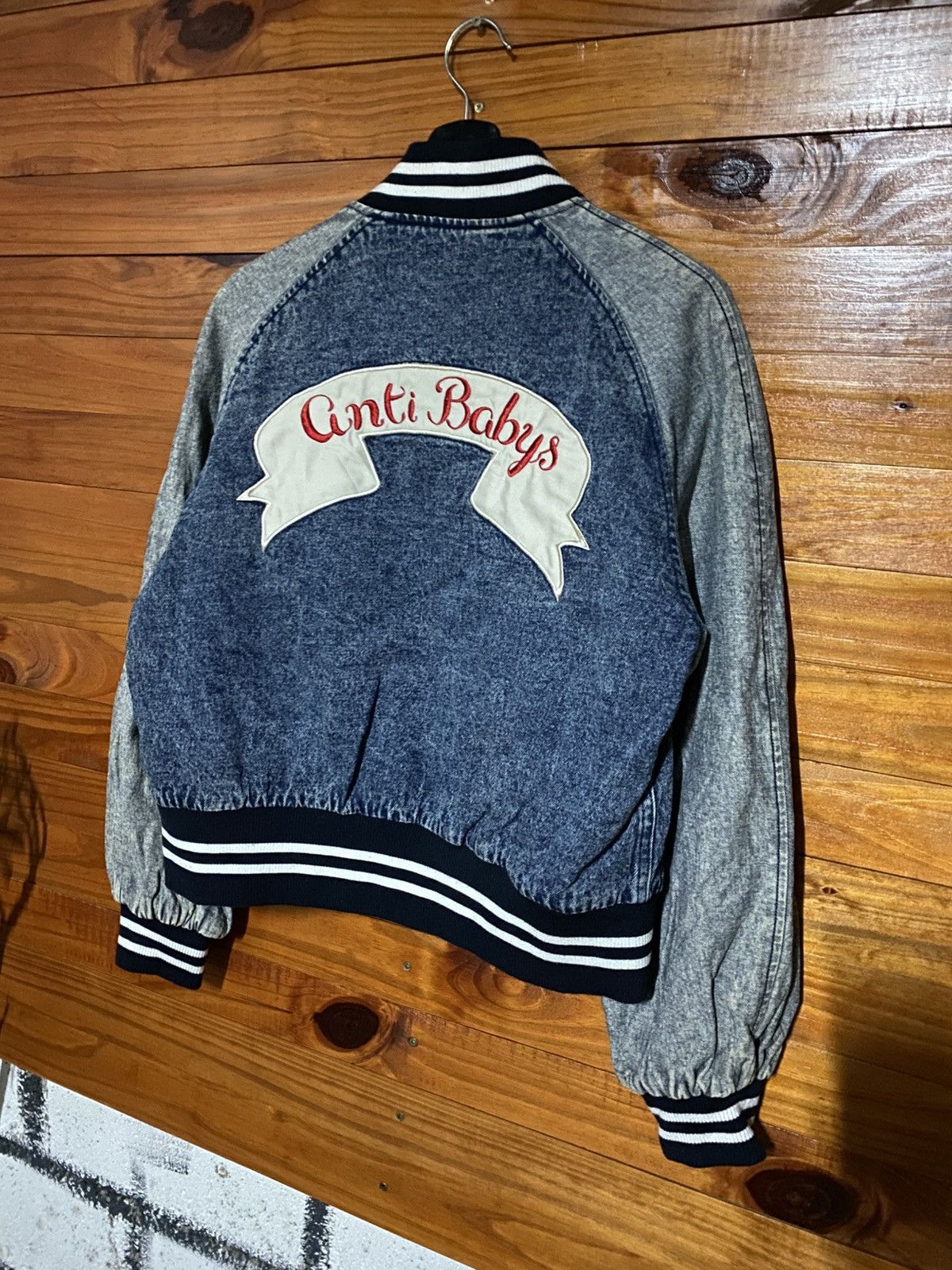 Japanese Brand Junior Sweet Anti Babys Varsity Jacket Denim Bomber by WEGO Size M / US 6-8 / IT 42-44 - 8 Thumbnail