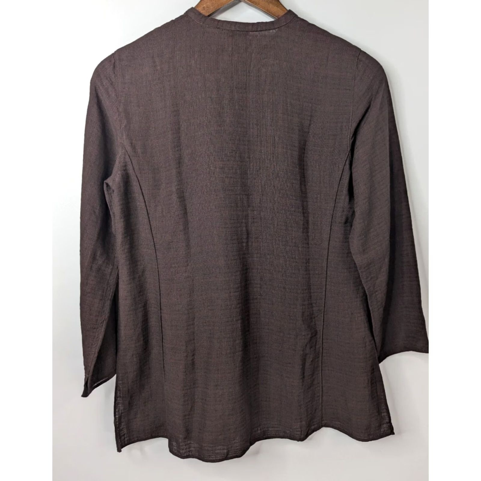 Eileen Fisher Eileen Fisher Brown Tunic Shirt PP 3/4 Sleeve Linen Blend Button Top Petite Size Women Size XXS / US 00 / IT 34 - 4 Thumbnail