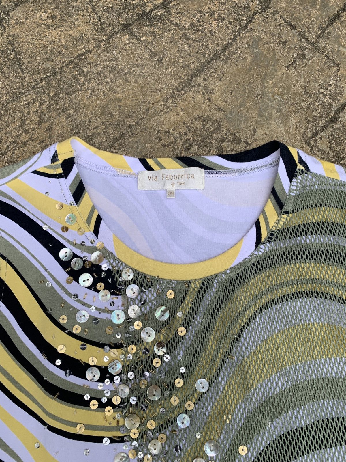 Japanese Brand × KMRii y2k Via Fabrurrica by TGM Multifabric Beady Graphic Top Size M / US 6-8 / IT 42-44 - 5 Thumbnail