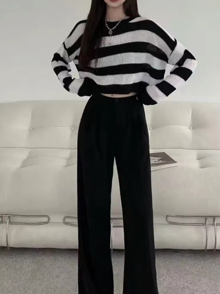 Vintage Y2K Design Cropped Sweater Knitted Stripe Grunge Women’s Size M / US 6-8 / IT 42-44 - 3 Thumbnail