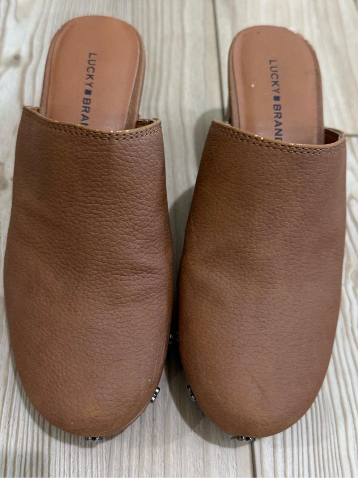 Lucky Brand Lucky Brand Tan Brown Leather Studded Clog Heels Size US 5.5 / IT 35.5 - 2 Thumbnail