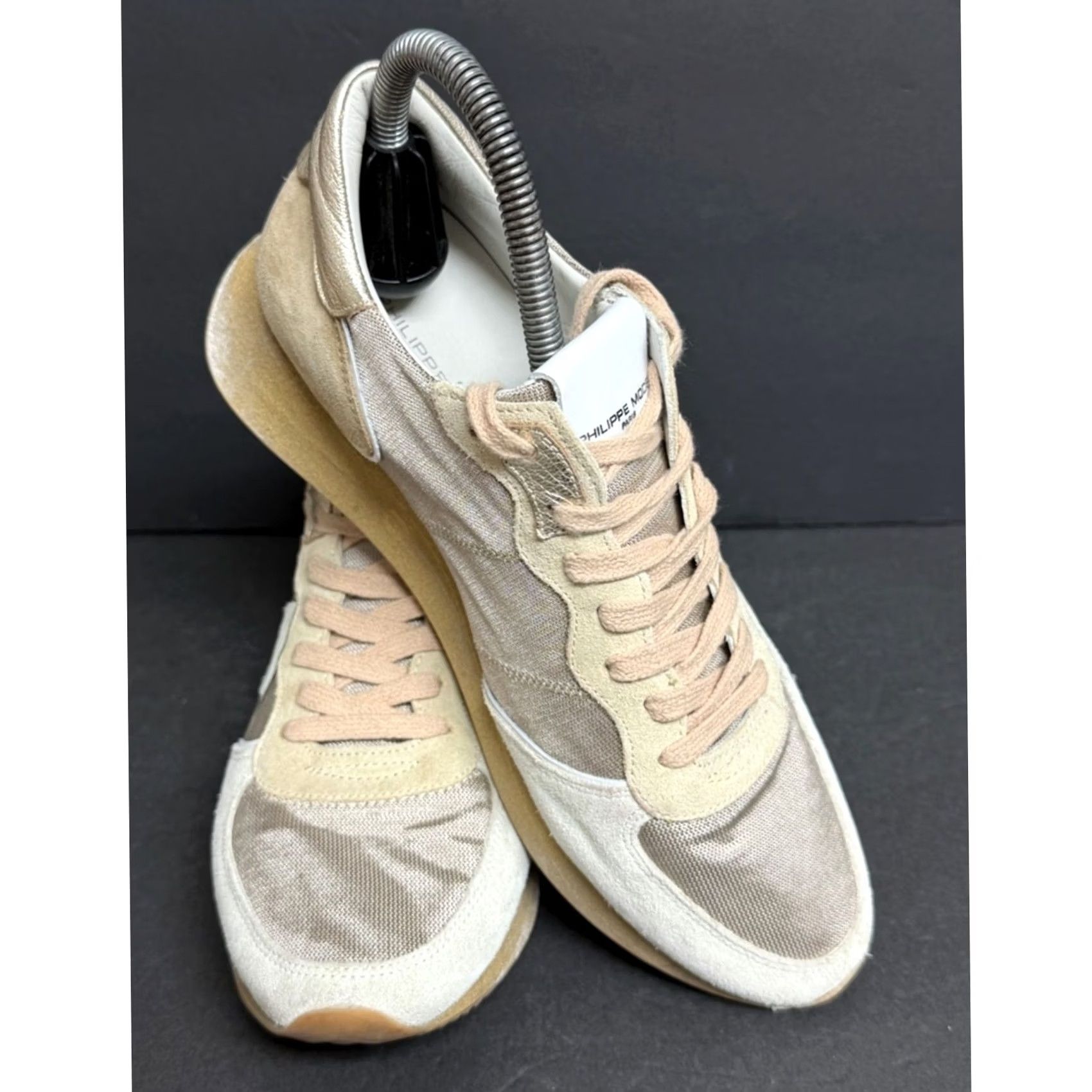 Philippe Model Philippe Model Paris Womens Low-Top Sneakers in Suede & Leather Gold EU 39 Size US 8 / IT 38 - 3 Thumbnail