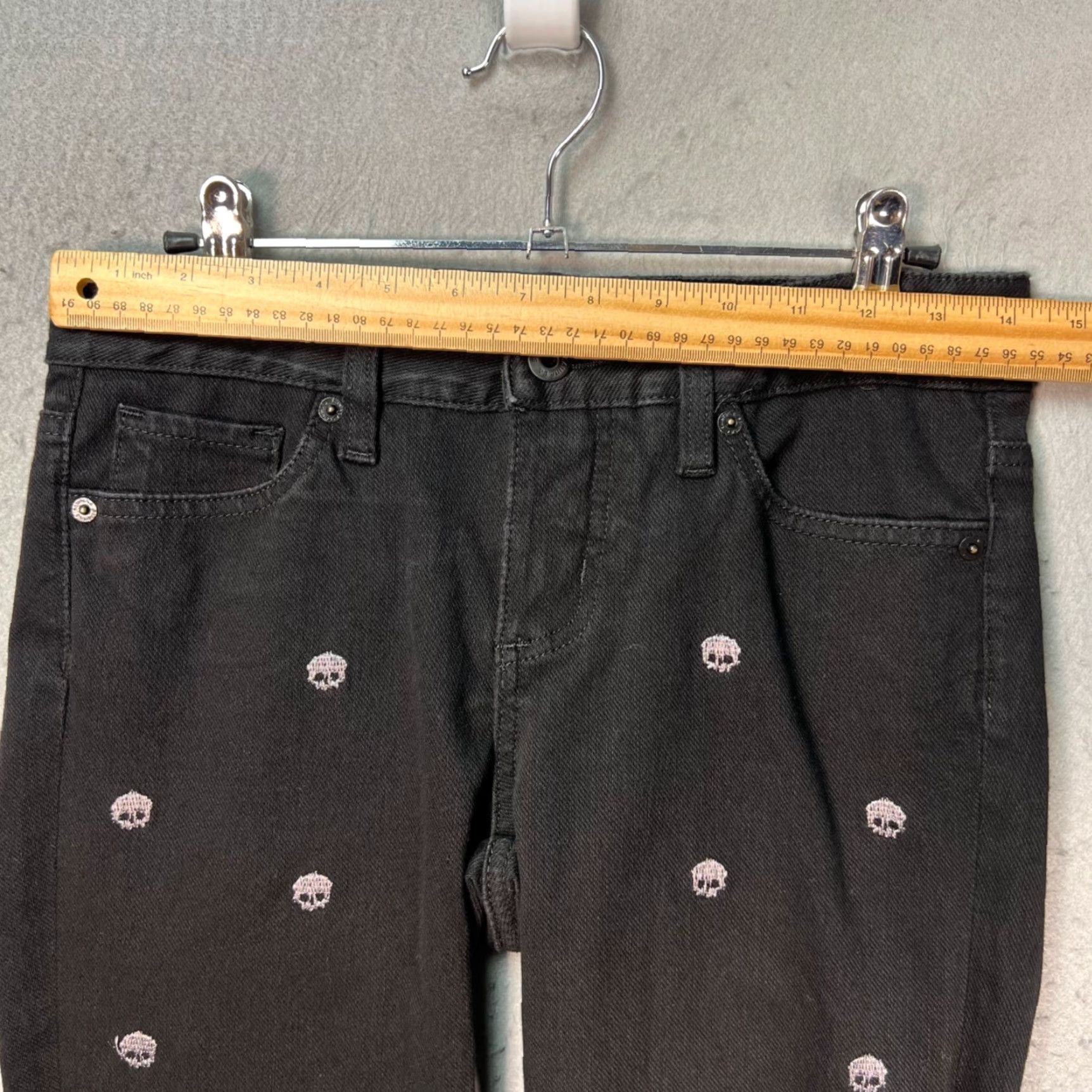 Vintage Modern Saints Womens Jeans Skull Embroidered Dark Denim Skinny 5-Pocket Size 1 Black Leather? Size 25" / US 0 / IT 36 - 6 Thumbnail