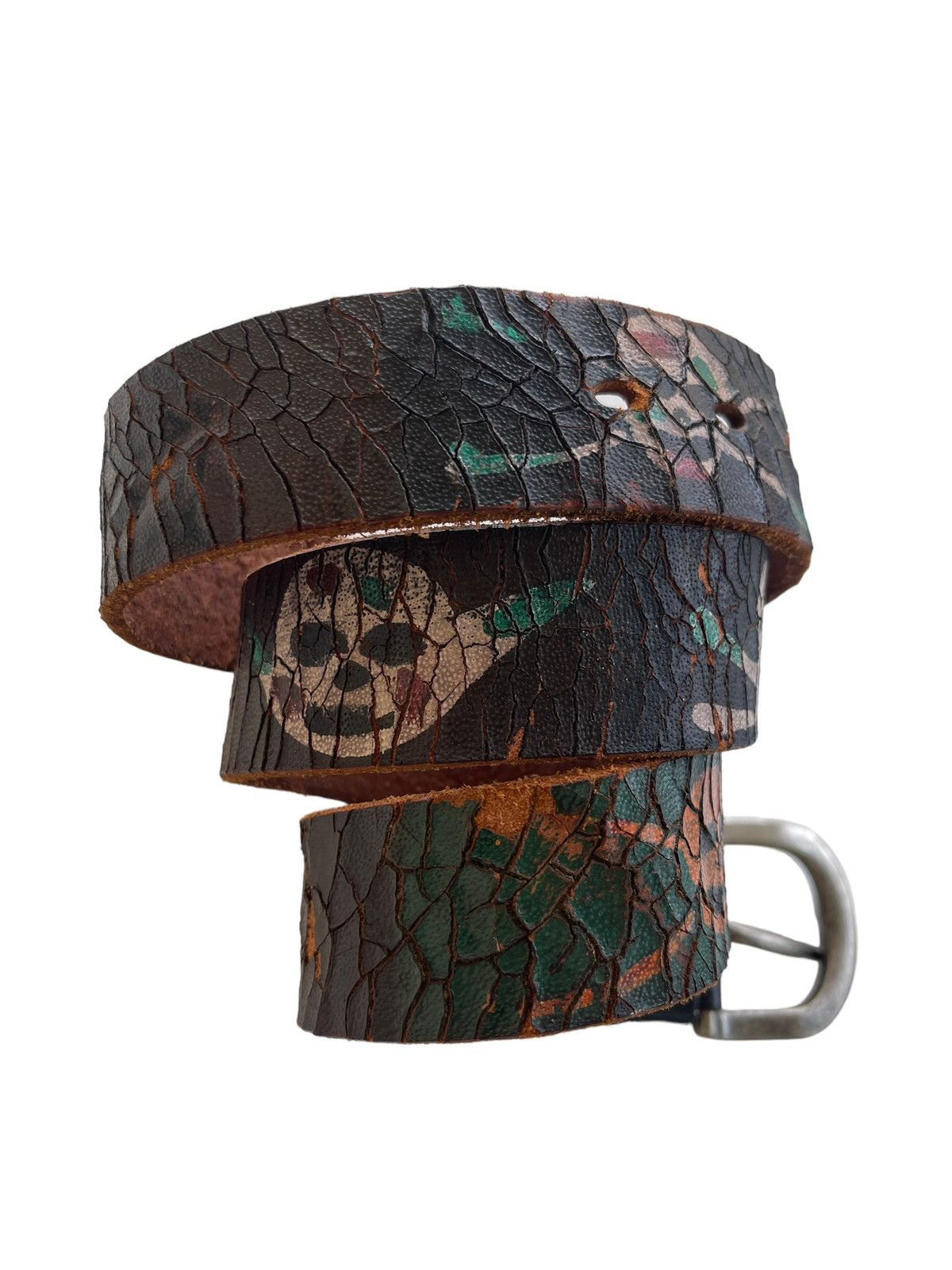Vintage Vintage Leather Belt Skulls Printed Size 30 - 6 Thumbnail