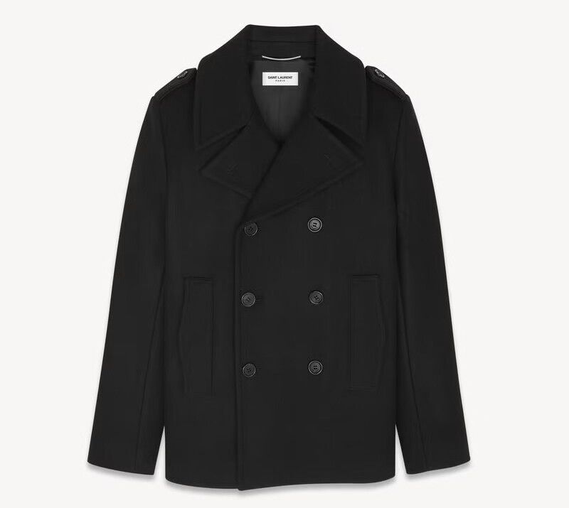 Saint Laurent Paris Double-Breasted Six-Button Wool Peacoat Size US M / EU 48-50 / 2 - 7 Thumbnail
