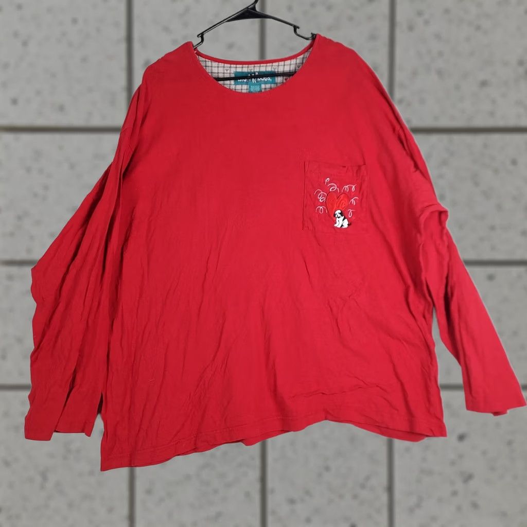 Big Dogs Big Dogs Womens 1X 2X Red Puppy Heart Pocket Long Sleeve Shirt Size XL / US 12-14 / IT 48-50 - 1 Thumbnail