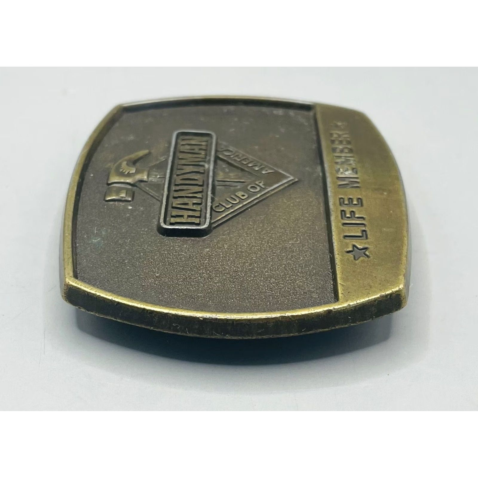 Vintage VINTAGE Handyman Club of America Life Member Brass Belt Buckle 1996 Hammer Clean Men Bronze Western GENDER: Mens Size ONE SIZE - 4 Thumbnail