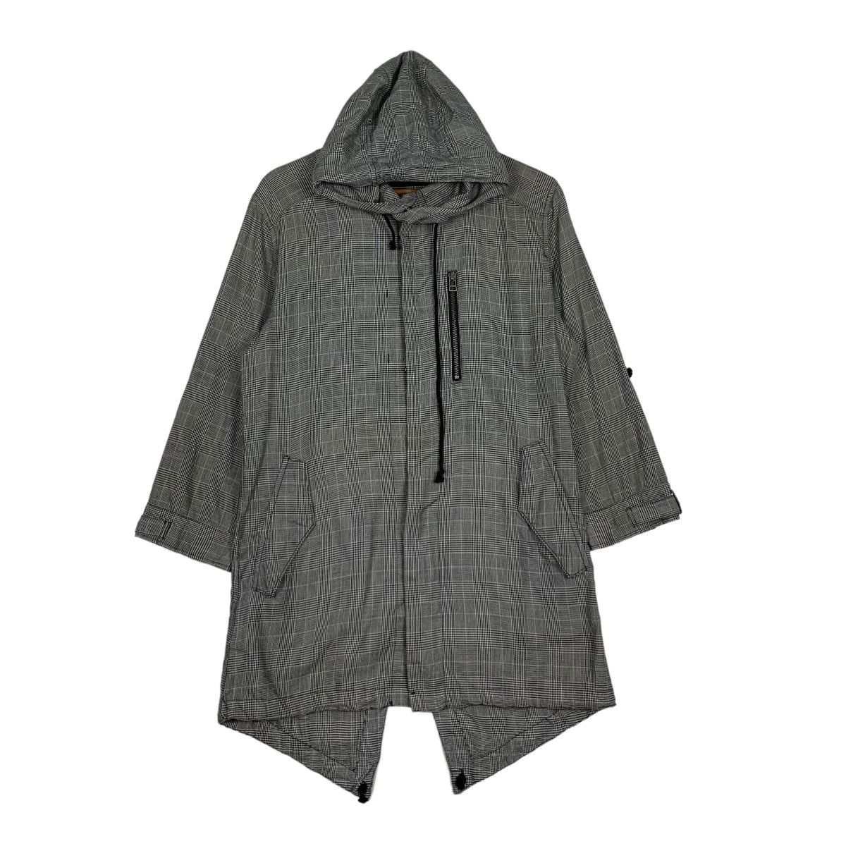 image of Ships x Ships Jet Blue Checked Hoodie Jacket Fishtail Parka 0109-C6 in Black, Men's (Size Small)