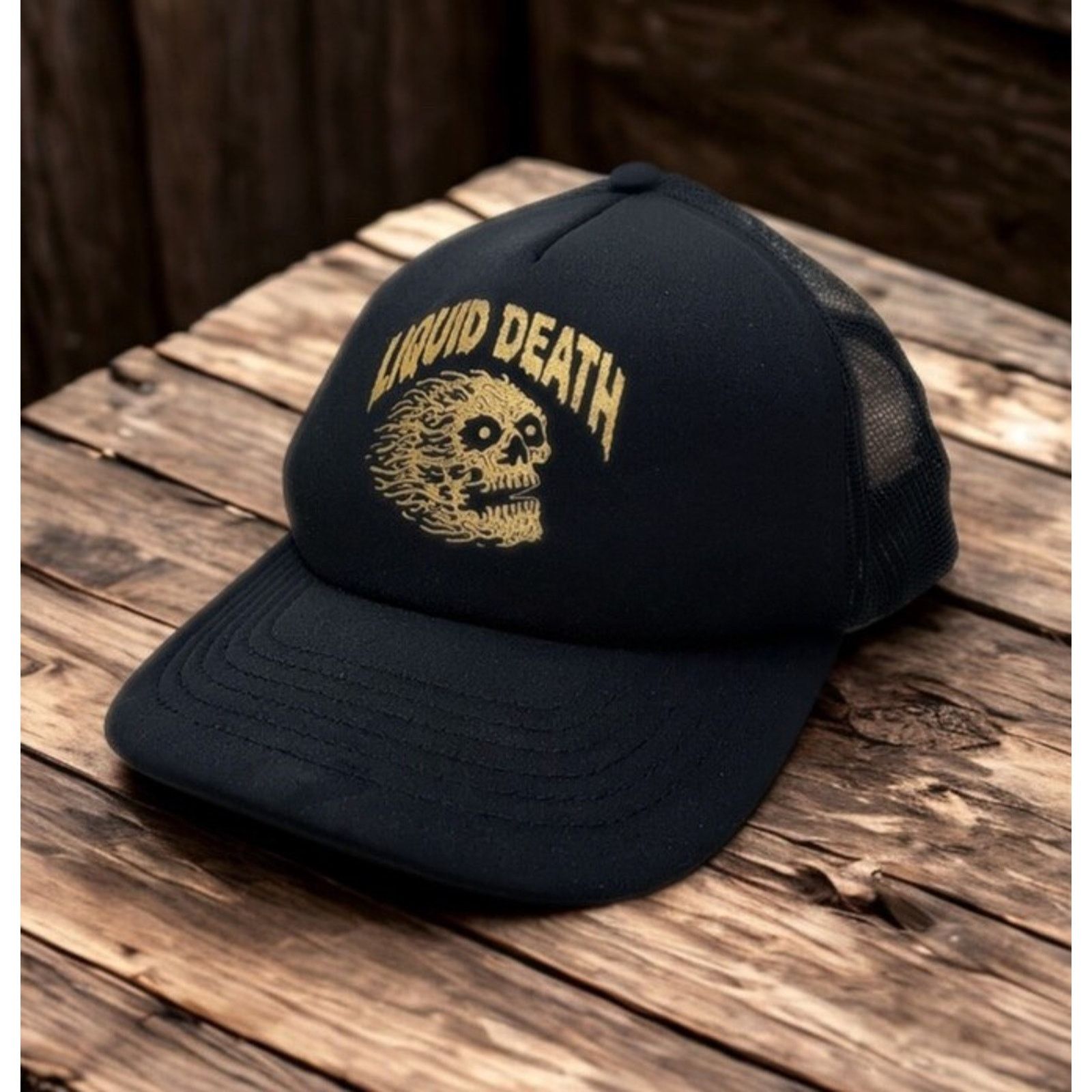 Other Liquid Death Mesh Trucker Snapback Gold Skull Logo NWOT Size ONE SIZE - 11 Thumbnail
