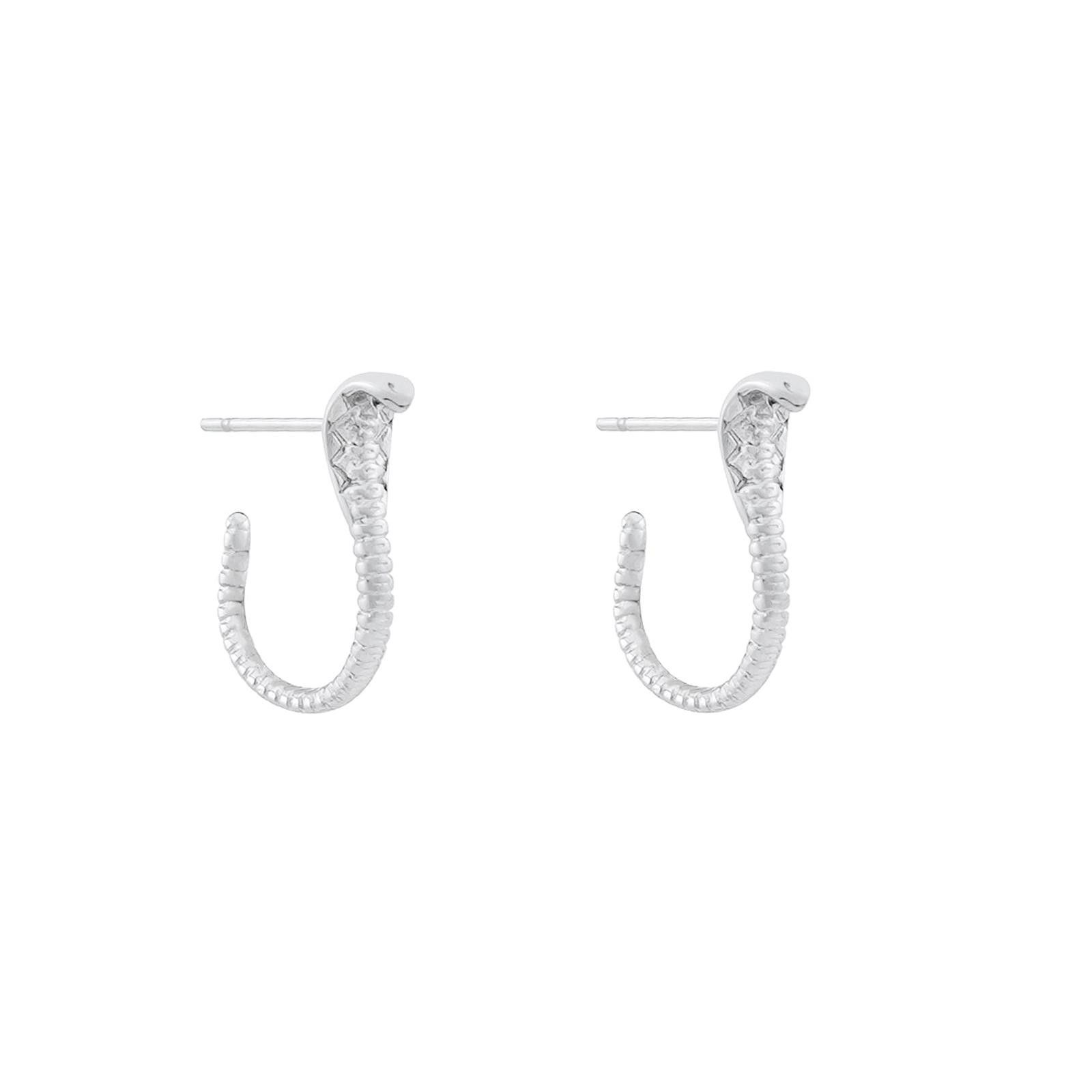 Jewelry Silver Snake Hoop Earrings, Textured Metal Hoop Earrings Size ONE SIZE - 5 Thumbnail