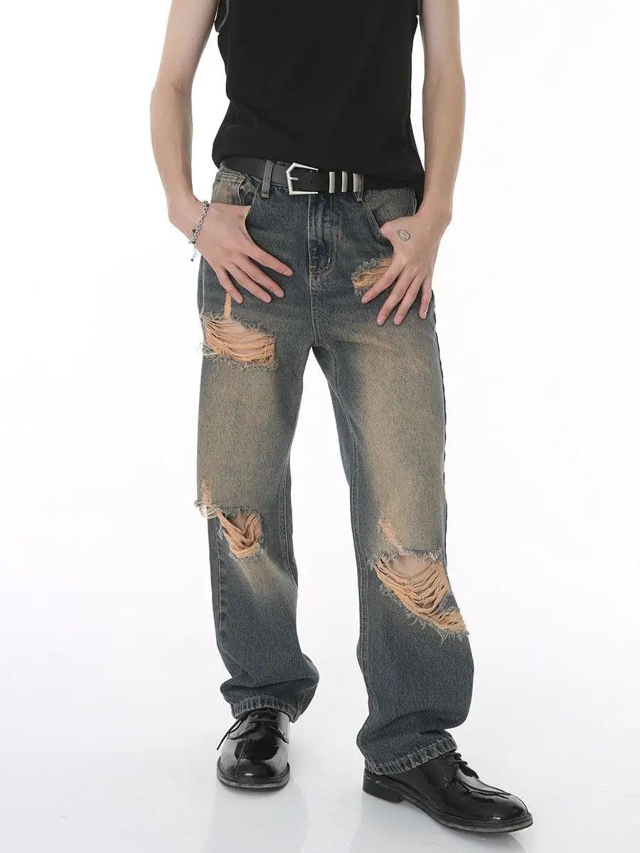 Japanese Brand Retro straight leg hip-hop ripped jeans Size US 32 / EU 48 - 4 Thumbnail