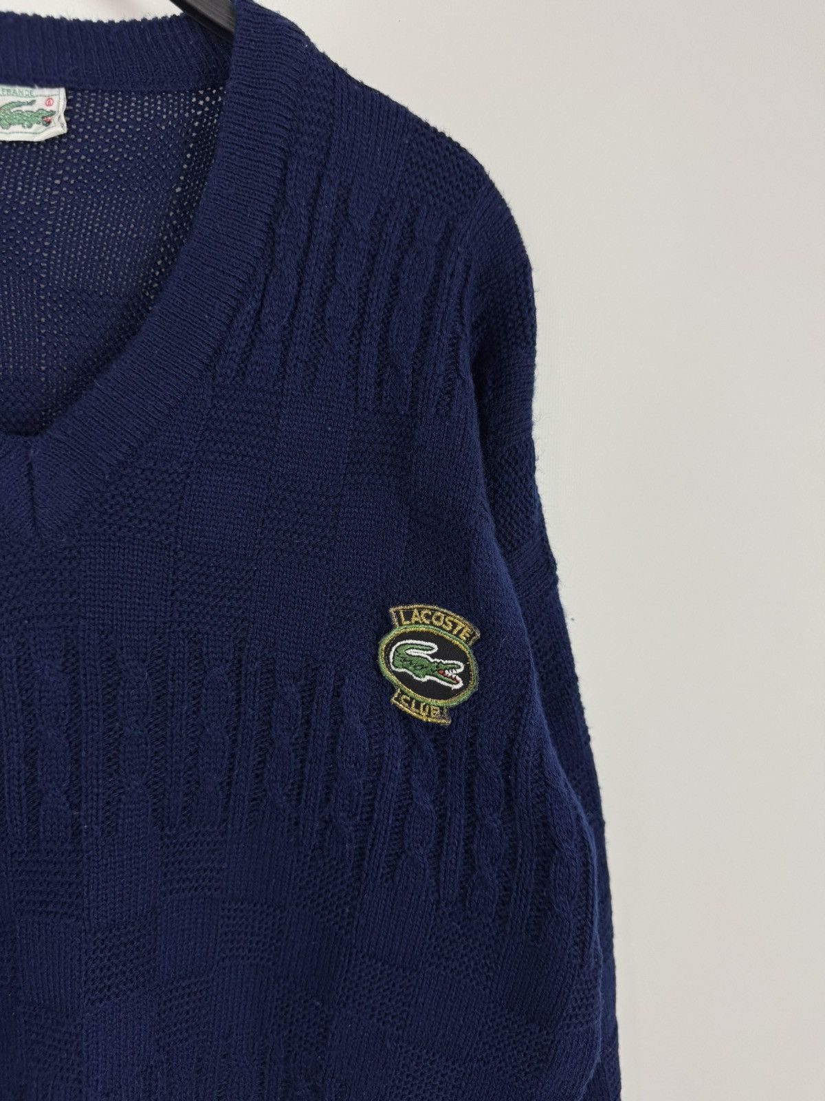Lacoste 1990’s Vintage Lacoste Club V-Neck Cable Knit Sweater Size US L / EU 52-54 / 3 - 6 Thumbnail