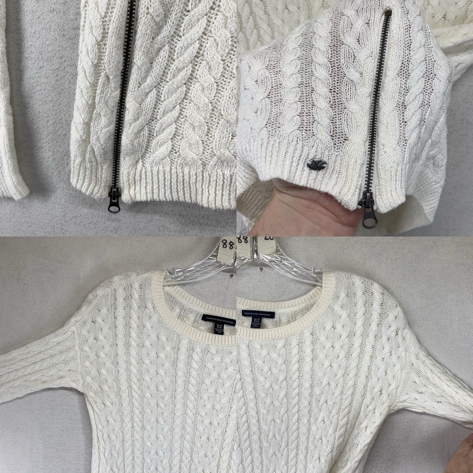 American Eagle Outfitters VINTAGE American Eagle Women's Sweater XS Cable Knit Wool Blend Long Sleeve Ivory Casual Pullover Size XS / US 0-2 / IT 36-38 - 8 Thumbnail