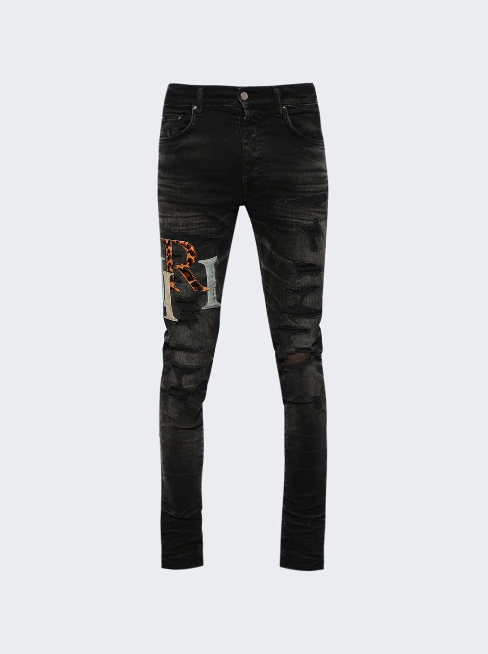 Amiri o1gr1nt0525 Leather Staggered Logo Jeans in Faded Black Size US 34 / EU 50 - 1 Thumbnail