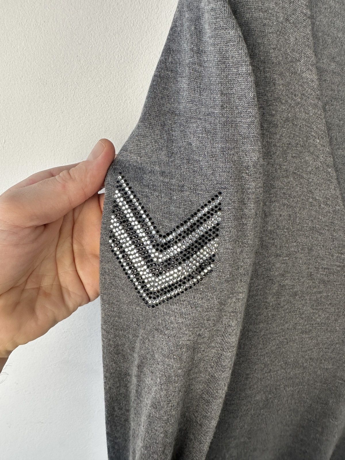 Zadig & Voltaire ZADIG & VOLTAIRE Grey V-Neck Dress Chevron Rhinestone Studs Size L / US 10 / IT 46 - 8 Thumbnail