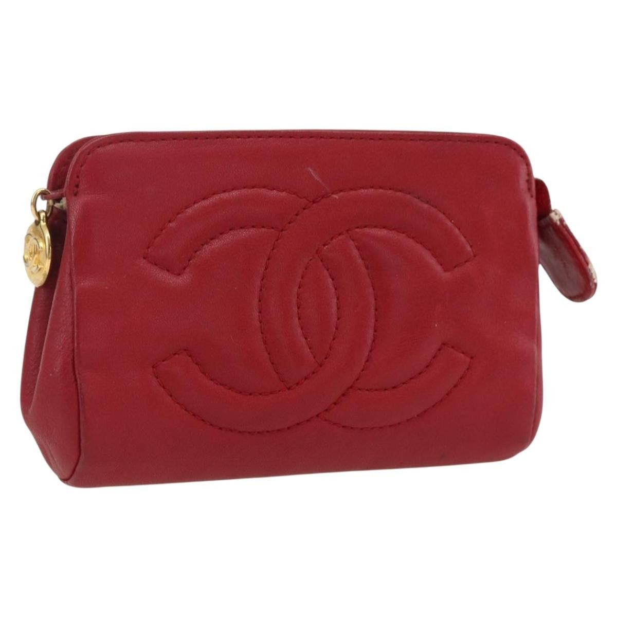 Chanel Chanel Pouch Lamb Skin Red Gold CC Size ONE SIZE - 1 Thumbnail
