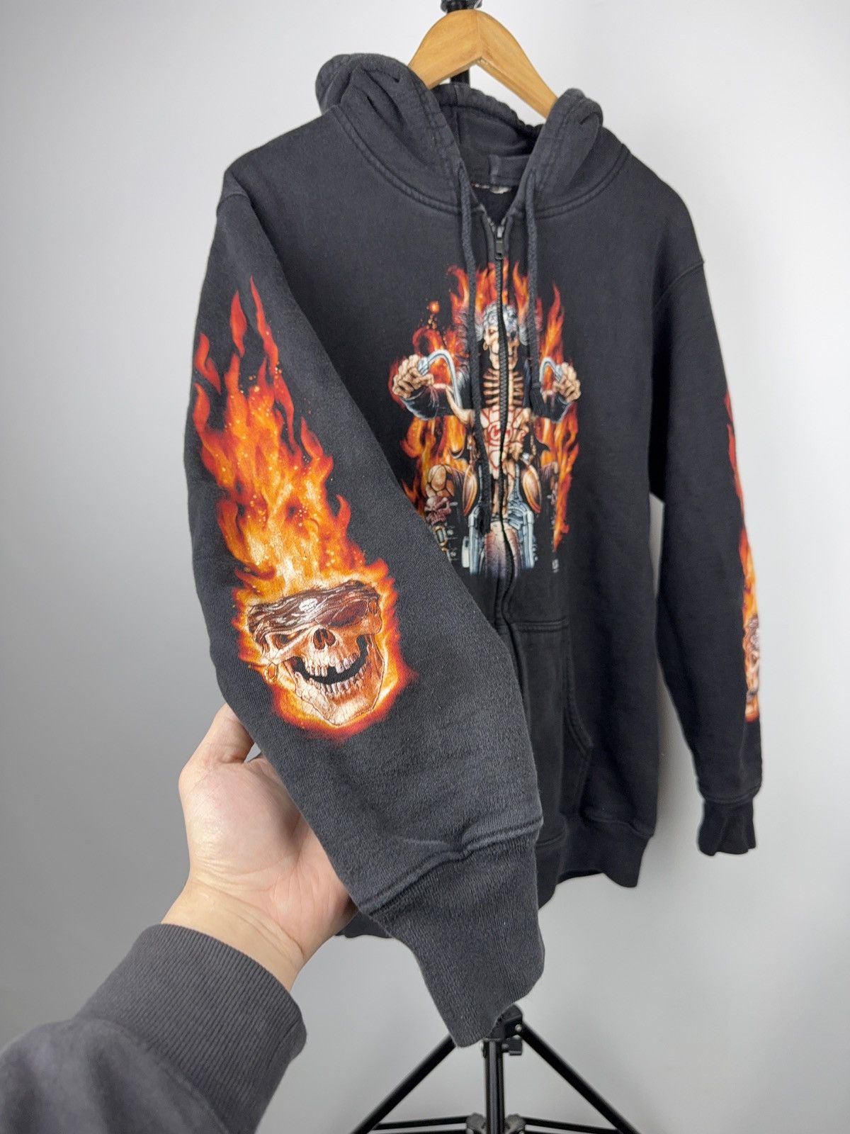 Harley Davidson Flaming Skull Biker Zip Hoodie Chopper Motorcycle Graphic Size US M / EU 48-50 / 2 - 5 Thumbnail