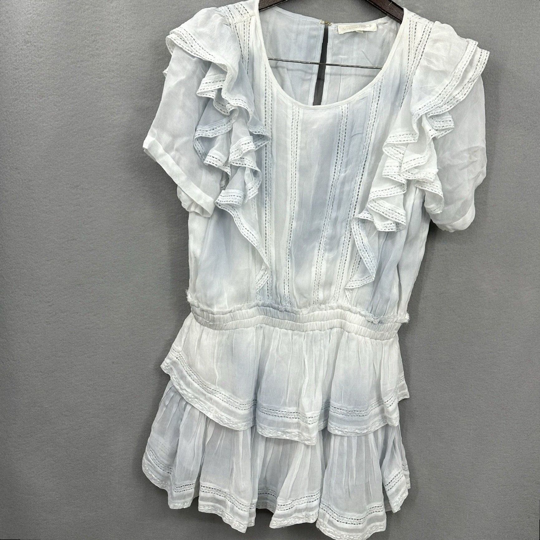 LoveShackFancy LoveShackFancy Stella Casual Mini Dress Womens Large Blue Tie Dye Ruffle Cap Sleeve Bohemian Size L / US 10 / IT 46 - 3 Thumbnail