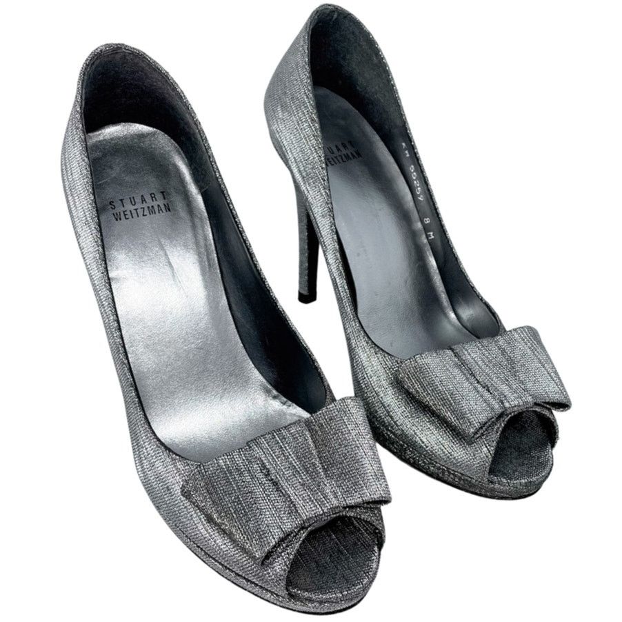 Stuart Weitzman silver metallic Bowright platform pumps 8