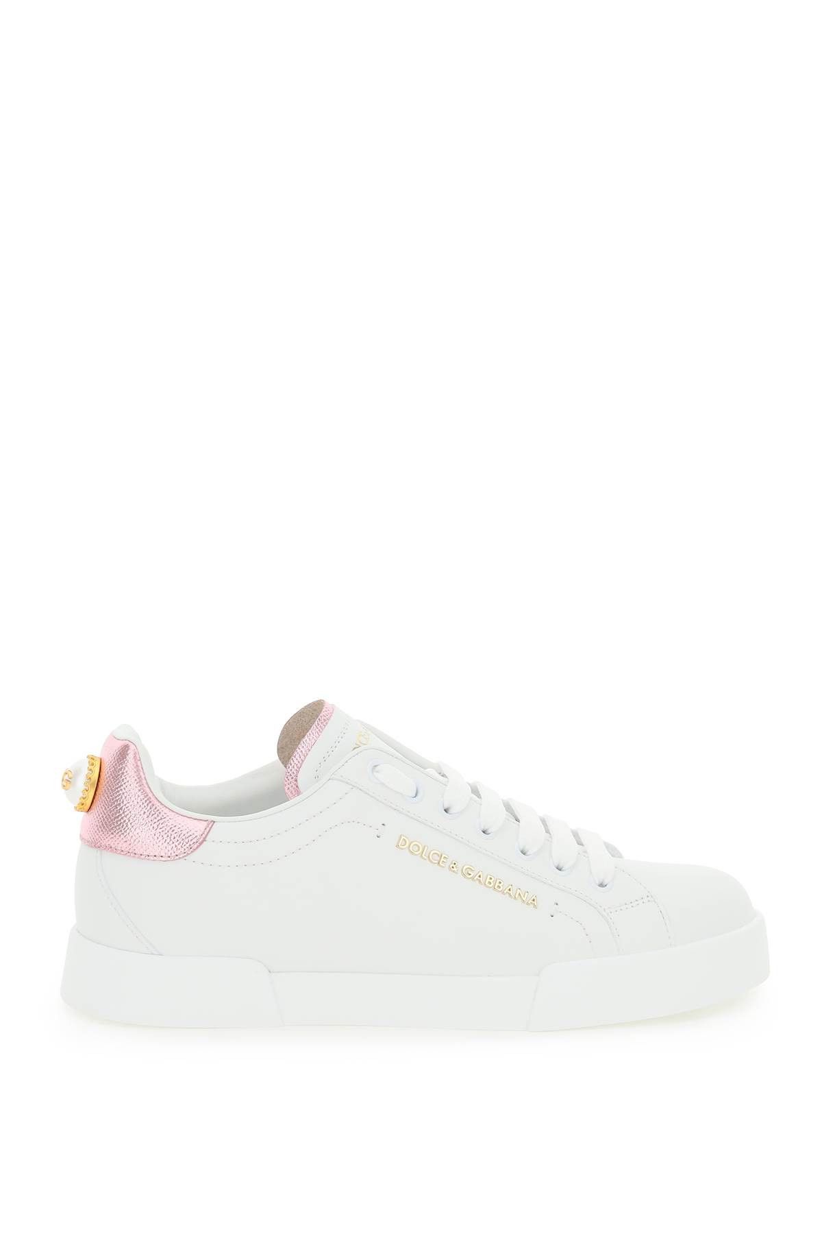 image of Dolce Gabbana Portofino Sneakers With Pearl in Bianco Rosa, Women's (Size 9)