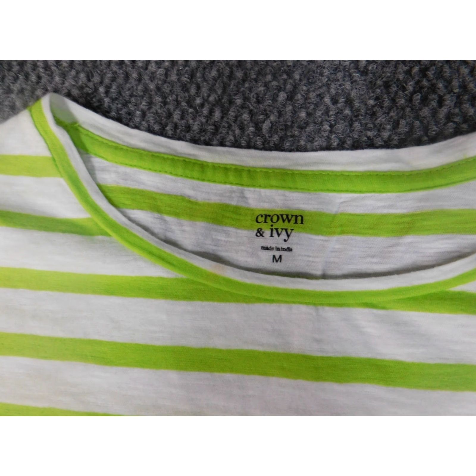 Vintage Crown & Ivy Blouse Womens Medium Green Striped Knit Crew Neck Short Sleeve Pullover Casual Regular Size M Size M / US 6-8 / IT 42-44 - 5 Thumbnail