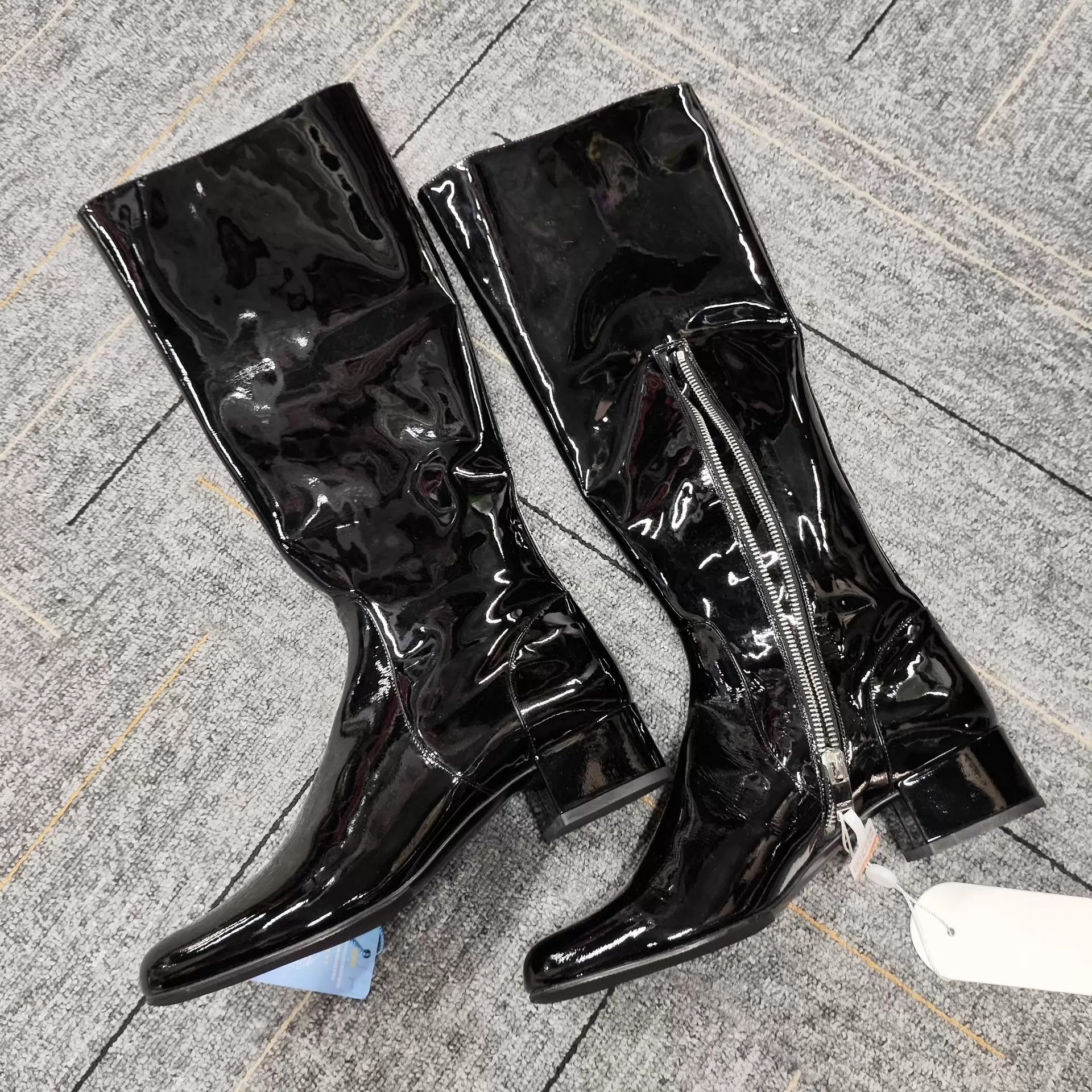 Yves Saint Laurent YSL Patent Leather Knee-High Boots Black 37.5 EU Size US 7 / IT 37 - 2 Thumbnail