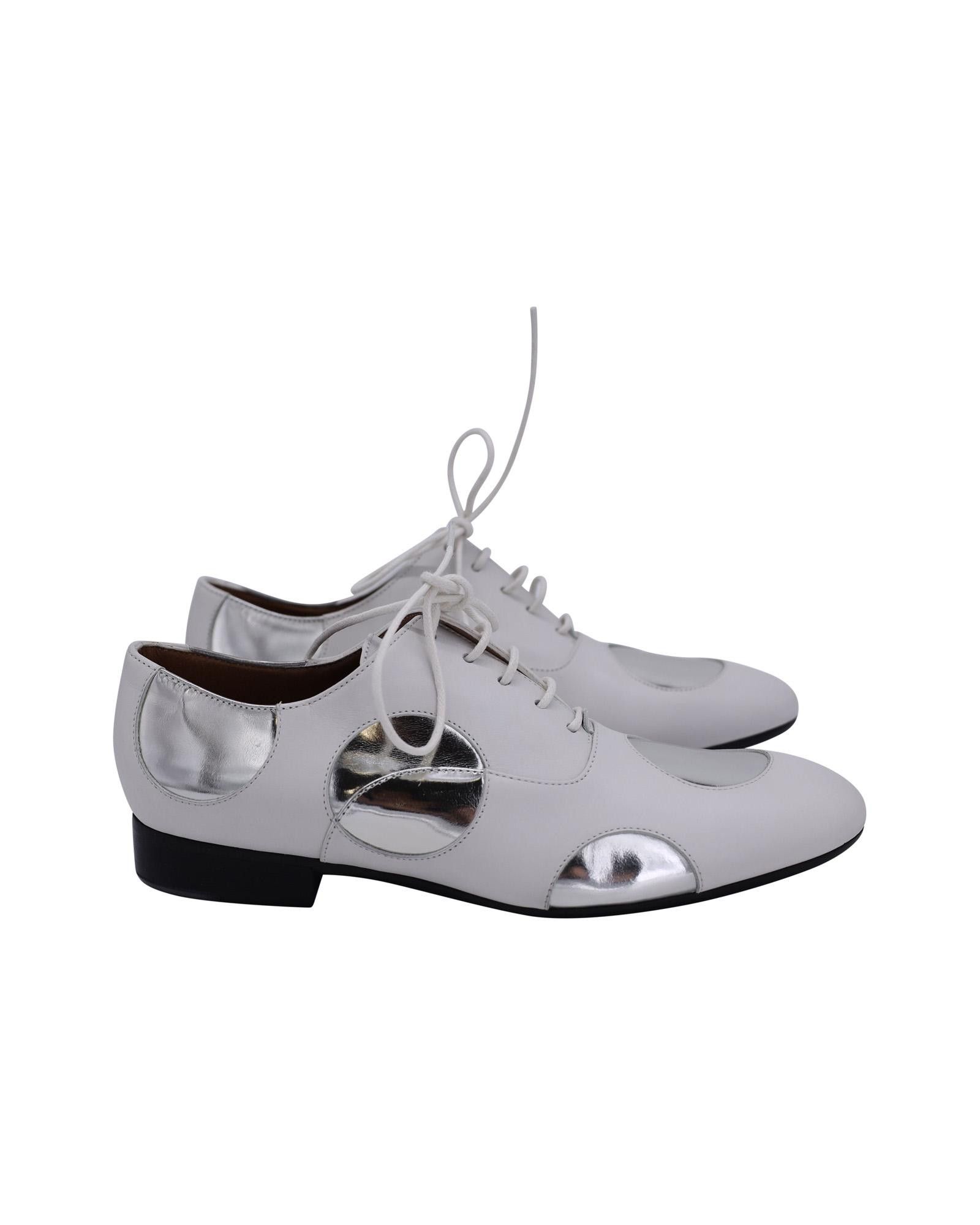 image of Marni Polka Dot Leather Lace Up Oxfords Shoes in White Print, Women's (Size 6)