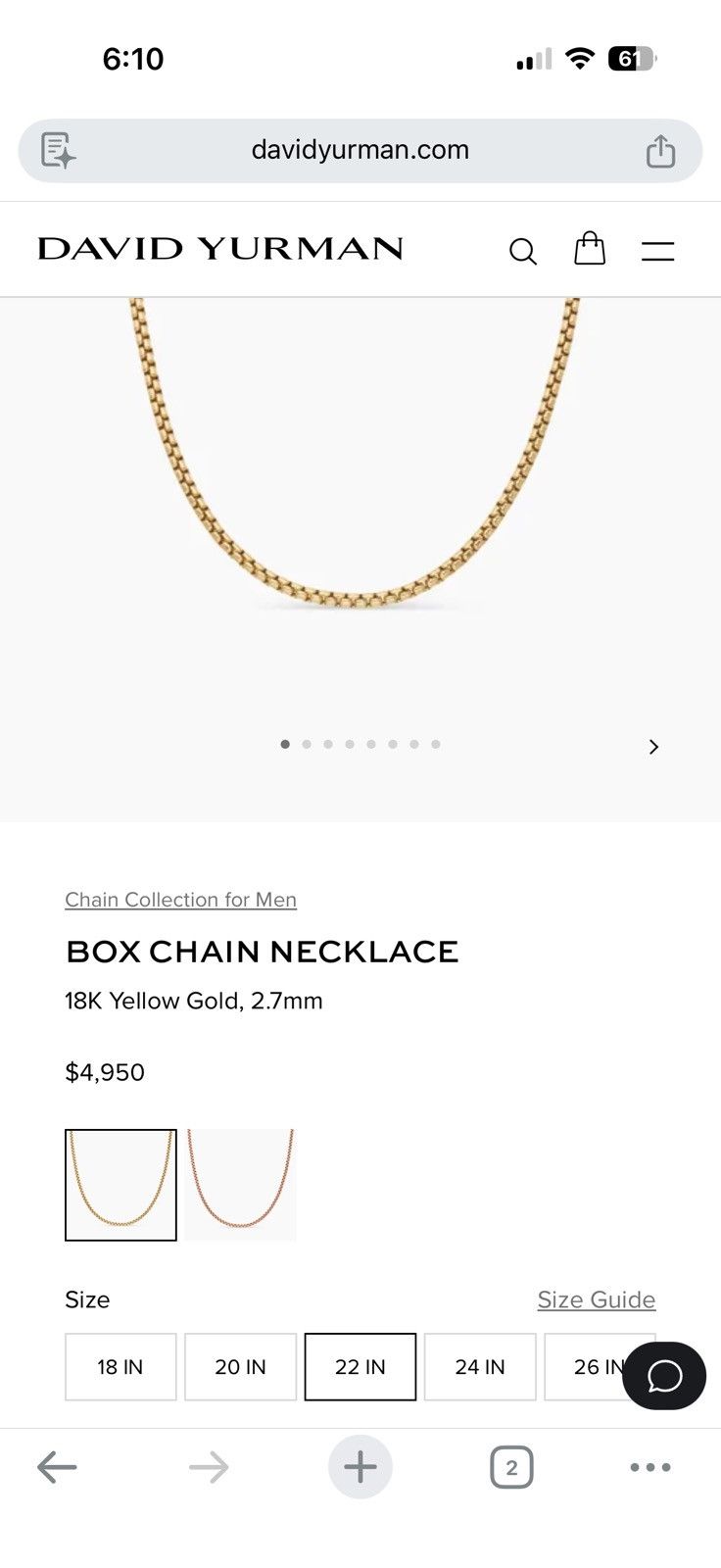 David Yurman David Yurman 22-inch box Chain 18K, 2.7mm Size ONE SIZE - 3 Thumbnail