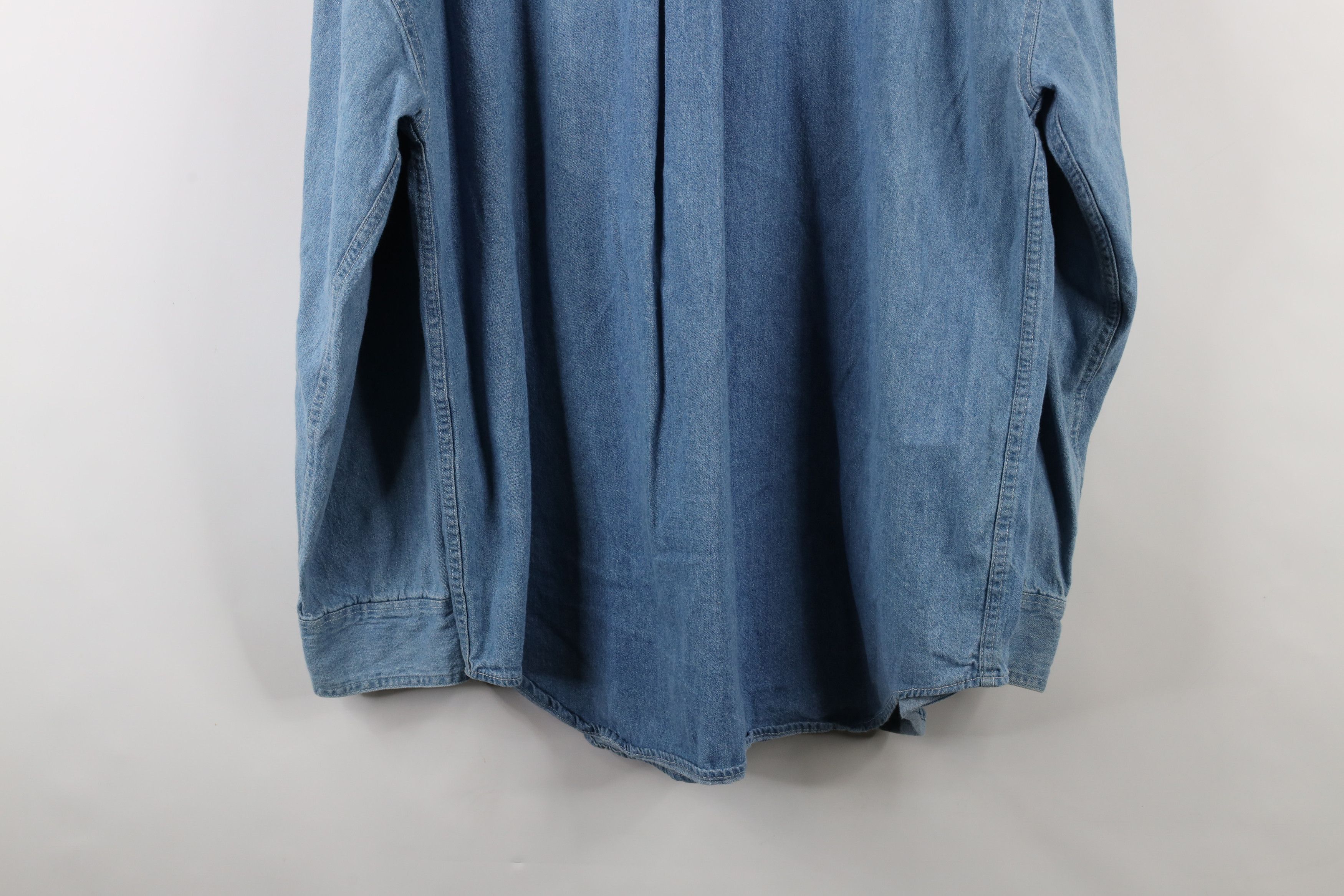 Vintage Vintage 90s Streetwear Jean Band Collar Button Shirt Blue Size US L / EU 52-54 / 3 - 14 Thumbnail