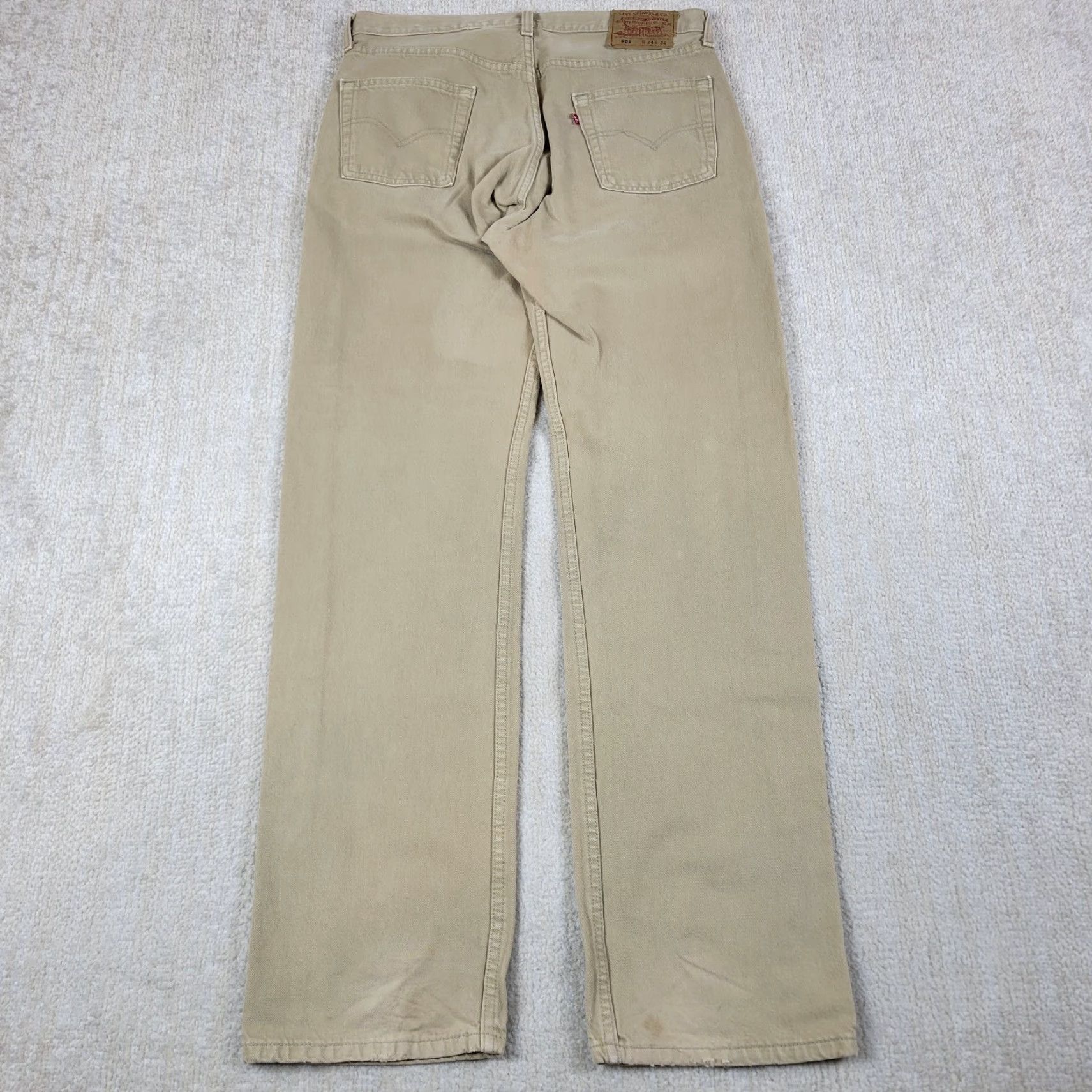 Levi's VINTAGE Levi's 501 Jeans Mens 34X34 Beige Blue Distressed 90s USA Straight Button Fly Regular 5-Pocket Denim Cotton Cotton Jeans Mens Levi's 501 Size US 34 / EU 50 - 2 Thumbnail