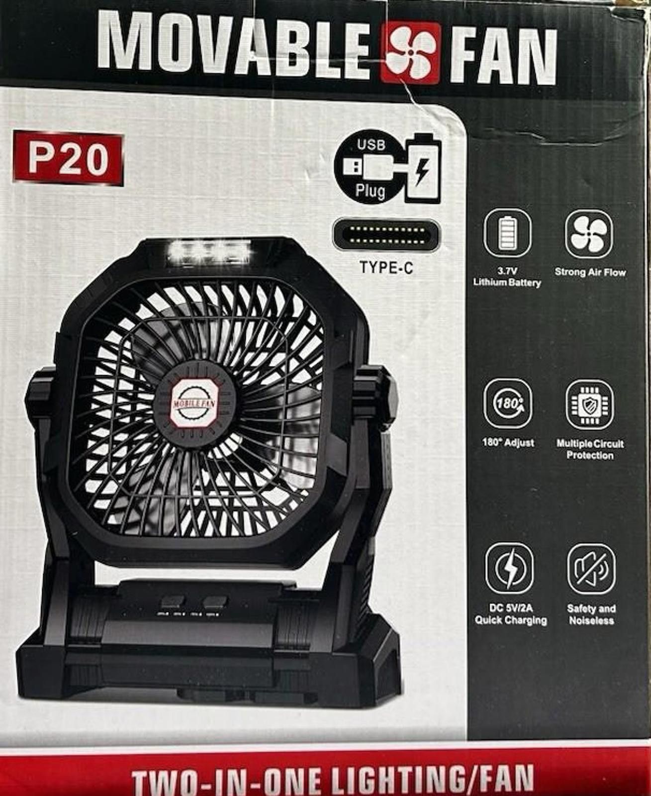 Other Movable Fan P20 Table/Desk Fan, Black, Rechargeable, 180° Size ONE SIZE - 1 Thumbnail