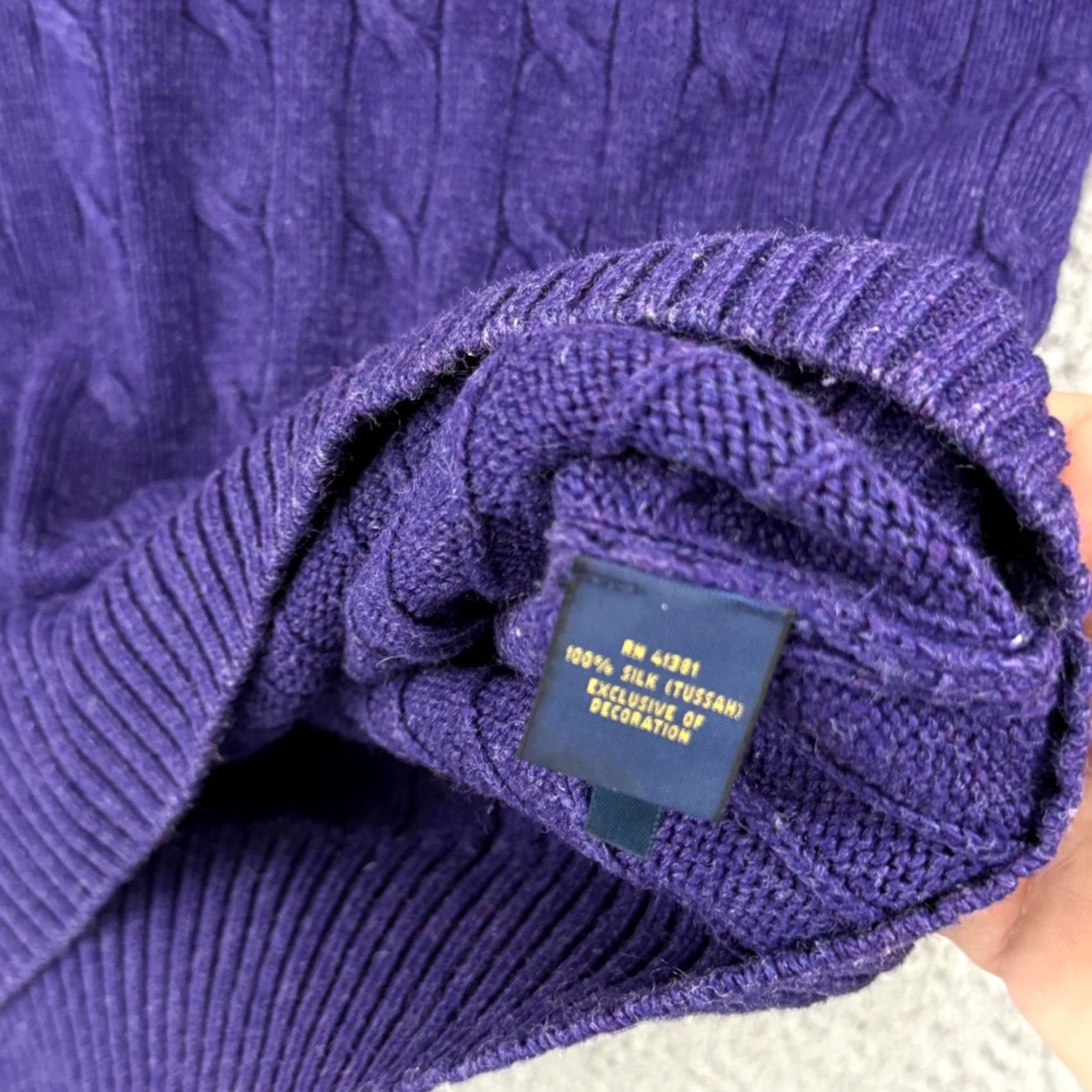 Polo Ralph Lauren VINTAGE Polo Ralph Lauren Sweater Mens XL Purple Long Sleeve 100% Silk Cable Knit Preppy Size US XL / EU 56 / 4 - 7 Thumbnail