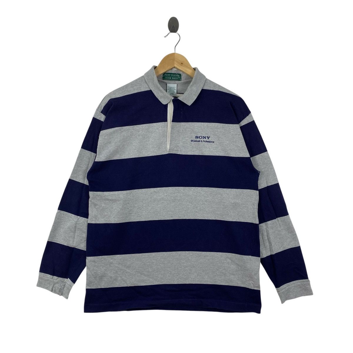 Vintage Vtg 90s Sony Broadcast Tech Rugby Shirt Striped L USA Made Size US L / EU 52-54 / 3 - 1 Thumbnail