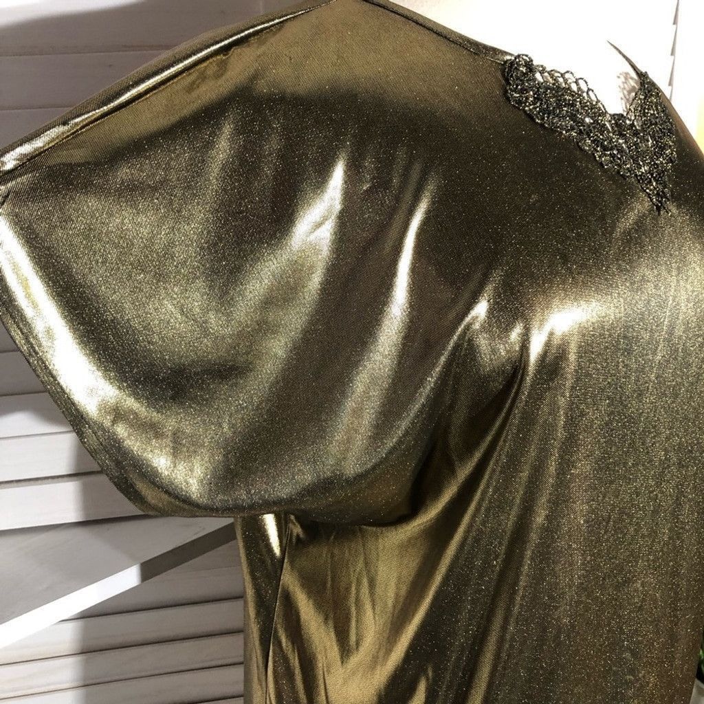 Vintage Blouse Lace Neckline Detail Metallic Shiny Stretch Gold XL Size XL / US 12-14 / IT 48-50 - 5 Thumbnail
