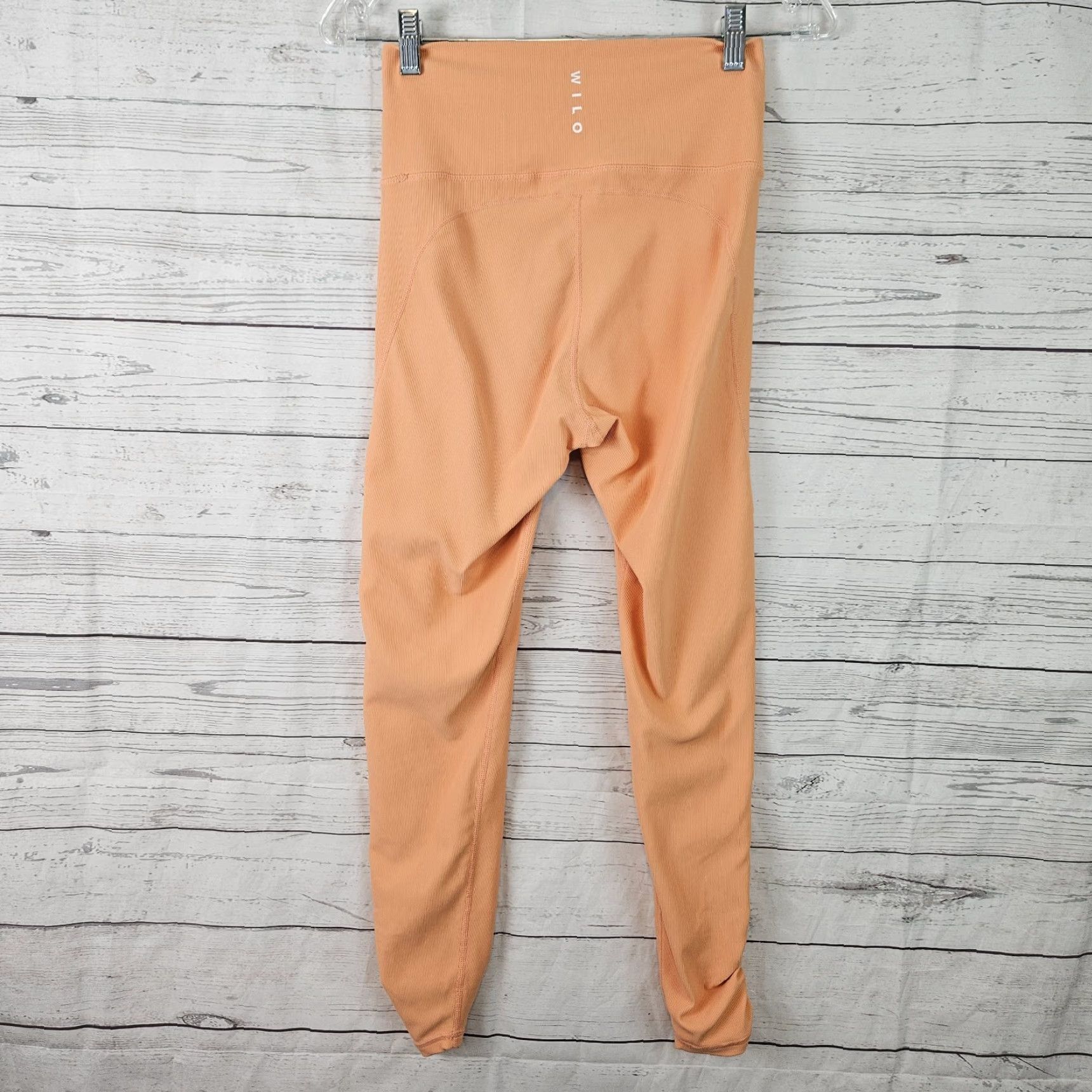 Vintage Wilo The Label Leggings Womens Orange Ribbed High Rise Ruched Hem Size M Regular Inseam 24" Ankle Activewear Size 32" / US 10 / IT 46 - 3 Thumbnail